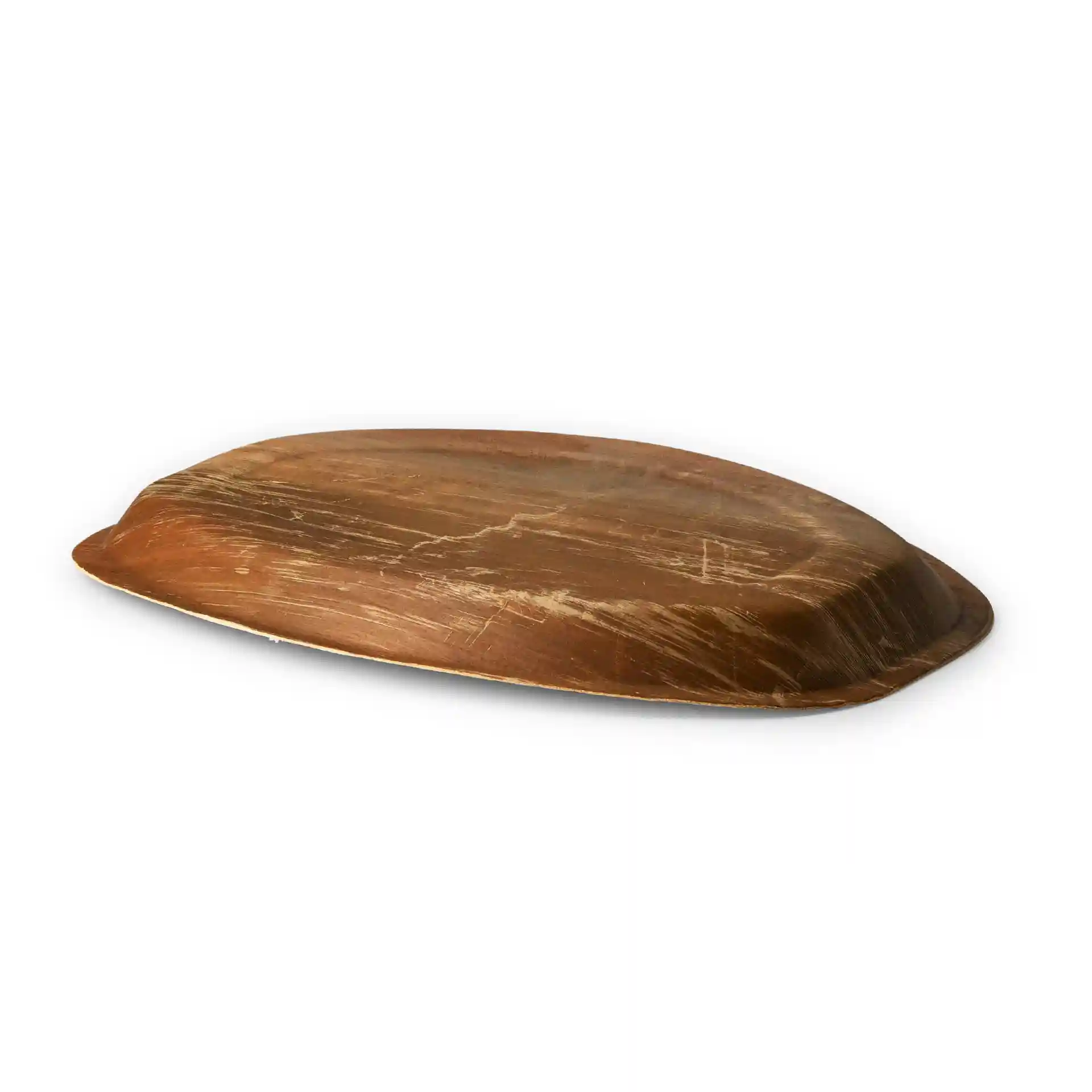 Rectangular palm leaf tray with a grain finish, measuring 38 x 25.5 cm, shown at an angle.