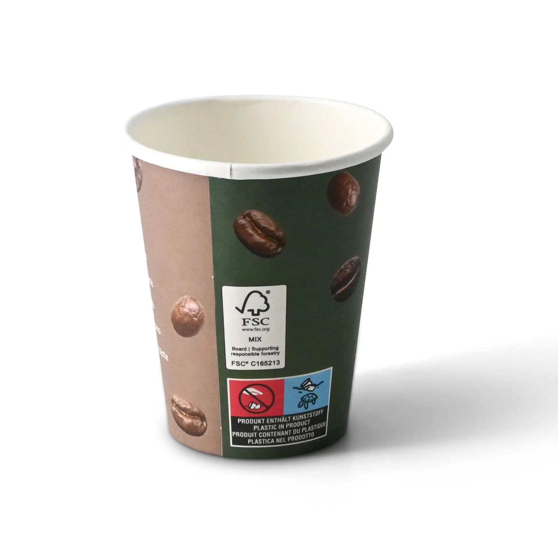 Pappbecher bedruckt "Kaffee" (beschichtet) 200 ml / 8 oz, Ø 80 mm, weiß
