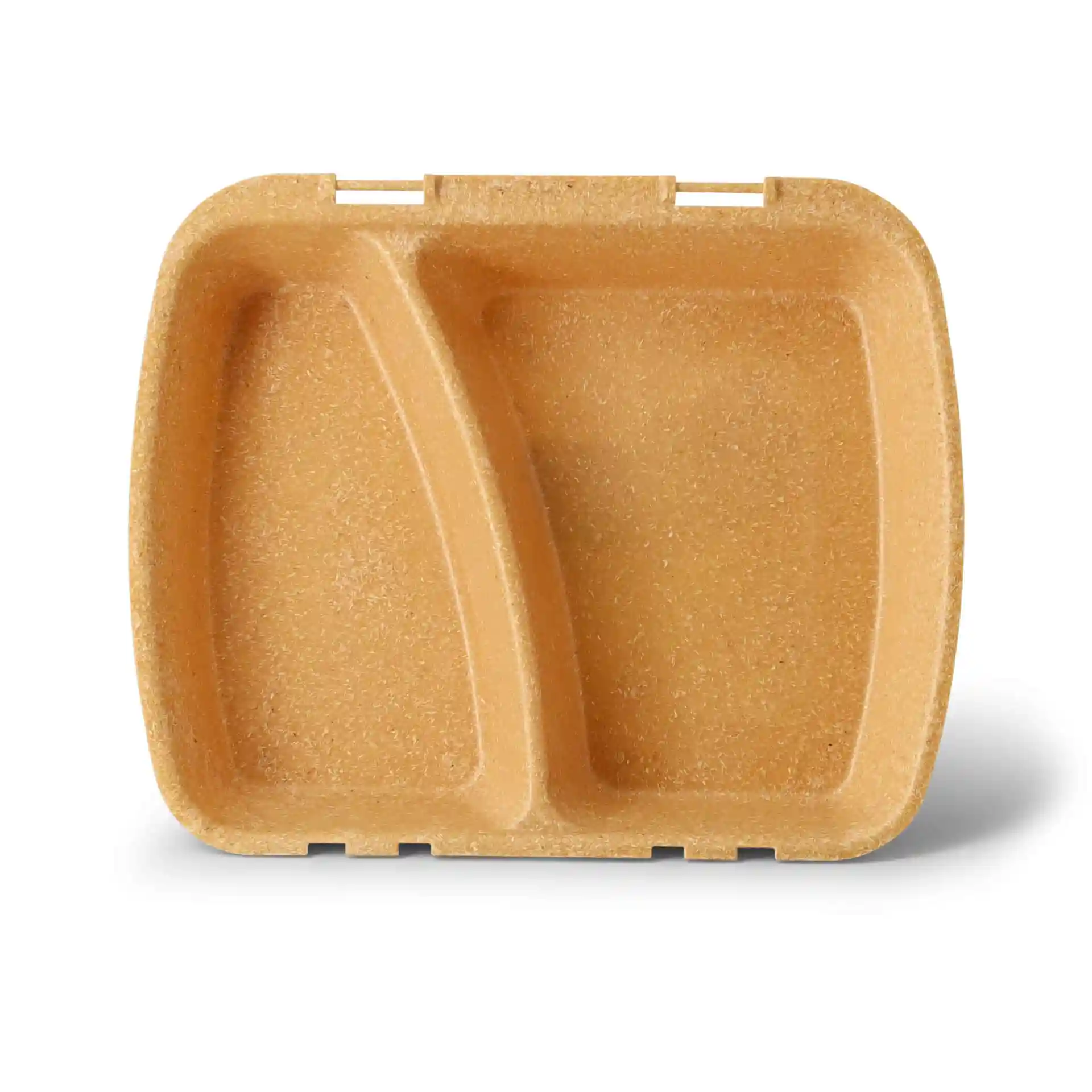 Brown reusable meal container with two compartments, measuring 24.5 x 20 x 4.5 cm.