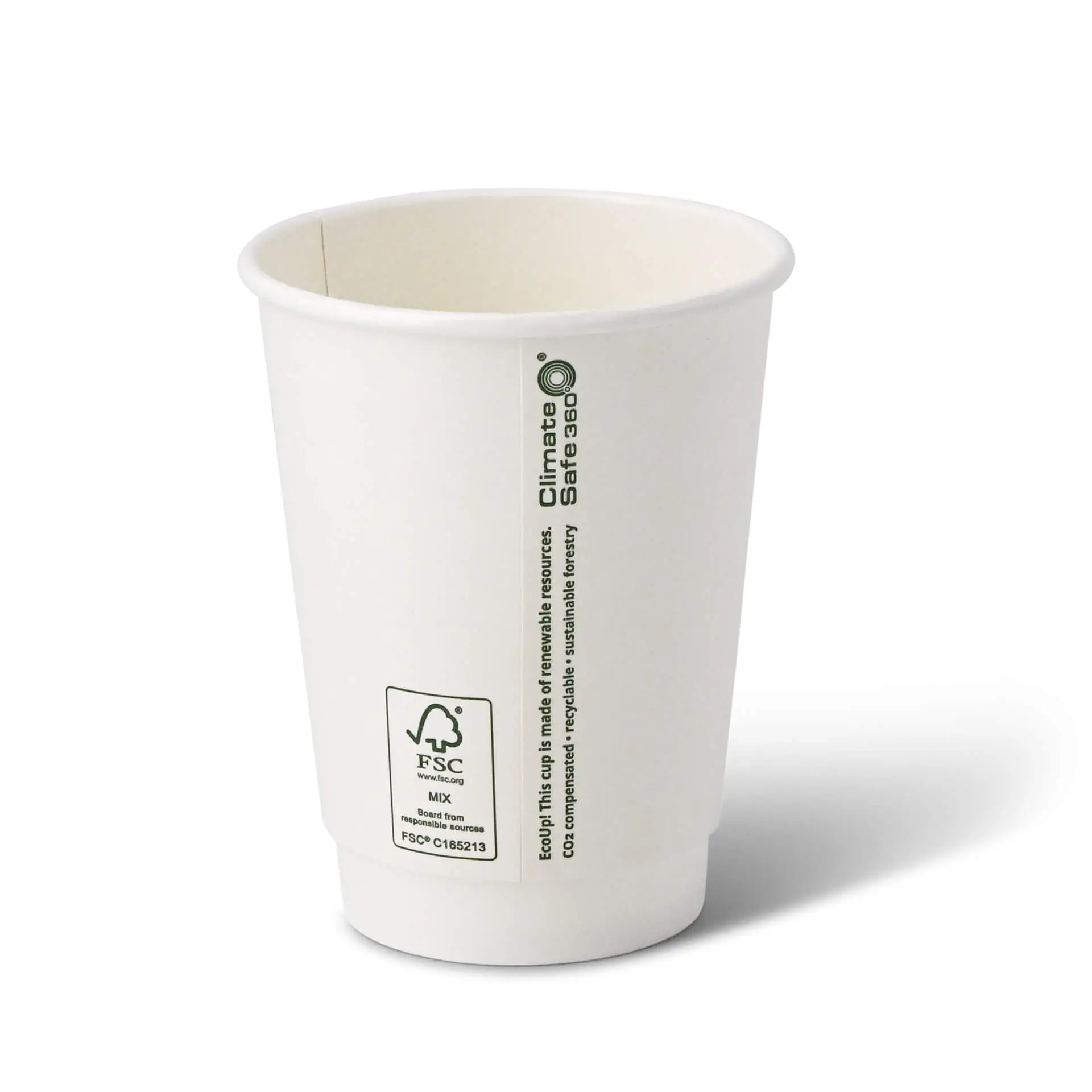 Kaffee to go Becher aus Pappe, doppelwandig, 300 ml / 12 oz, Ø 90 mm, weiß