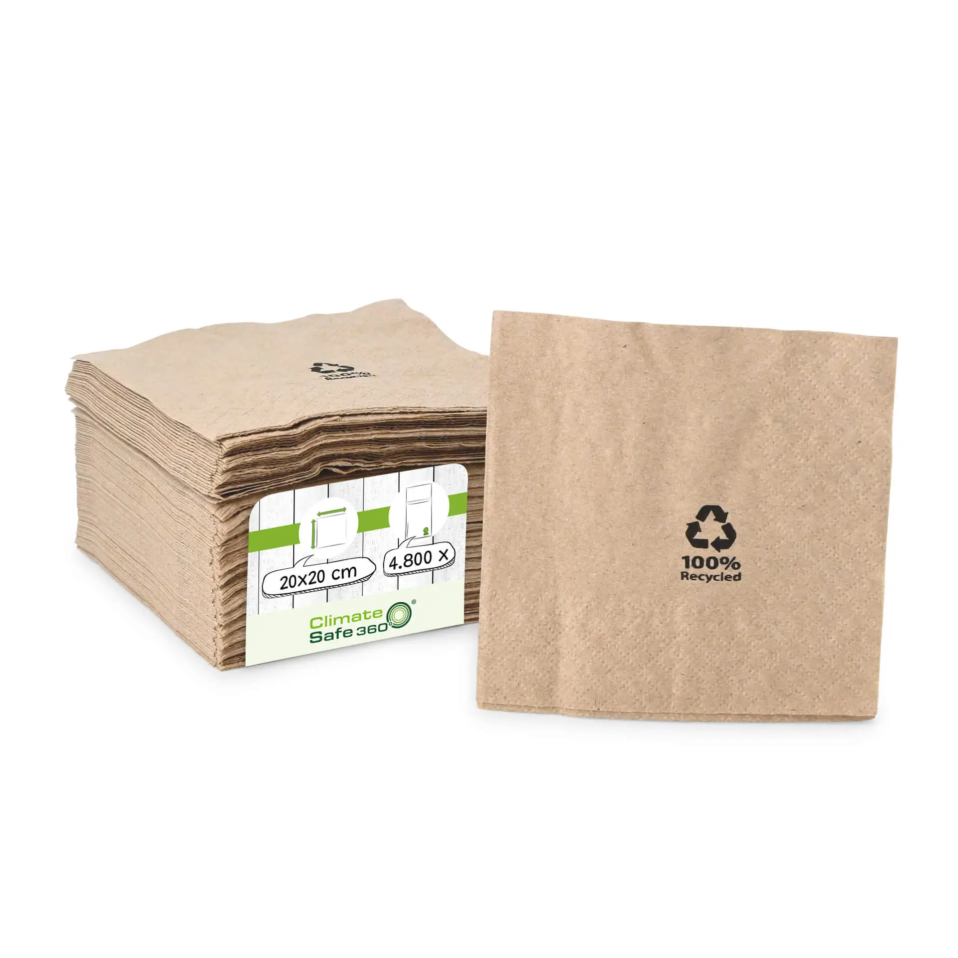 Cocktail napkins recycled paper 20 x 20 cm, 2-ply, 1/4 fold, brown
