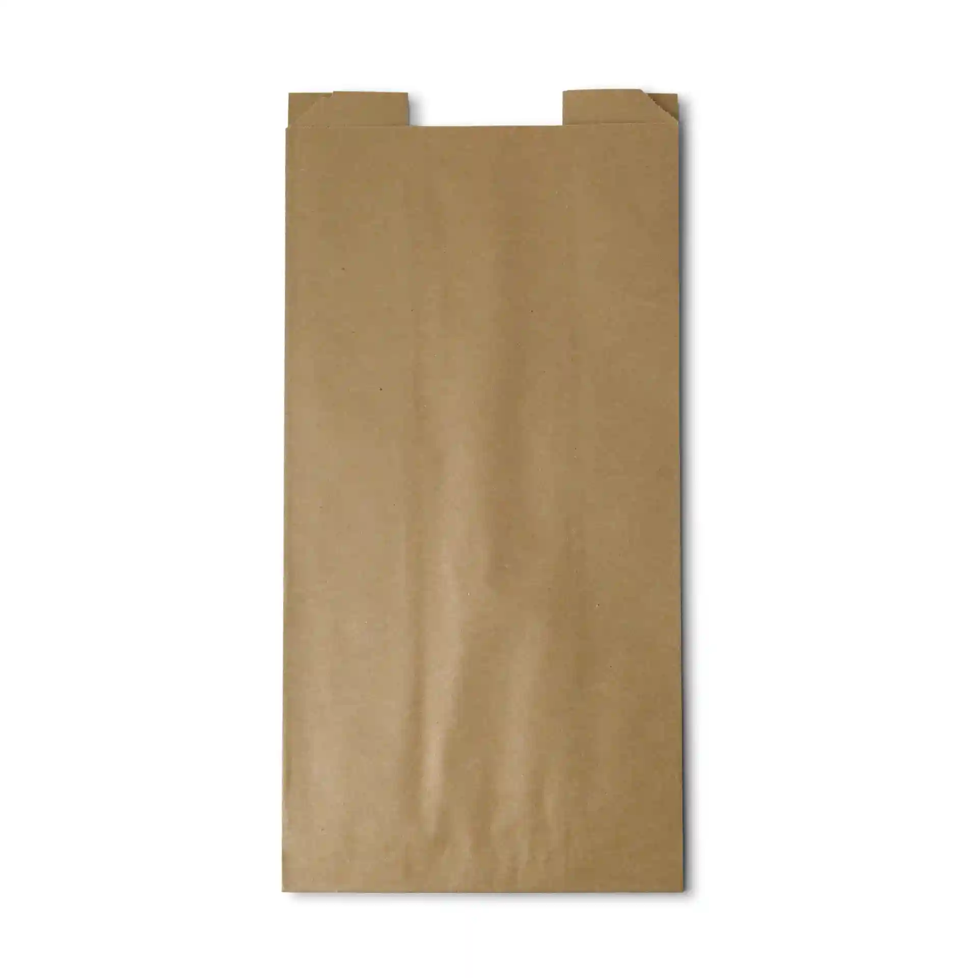 Brown flat paper bread bag with a viewing window, measuring 20 x 11 x 41 cm.