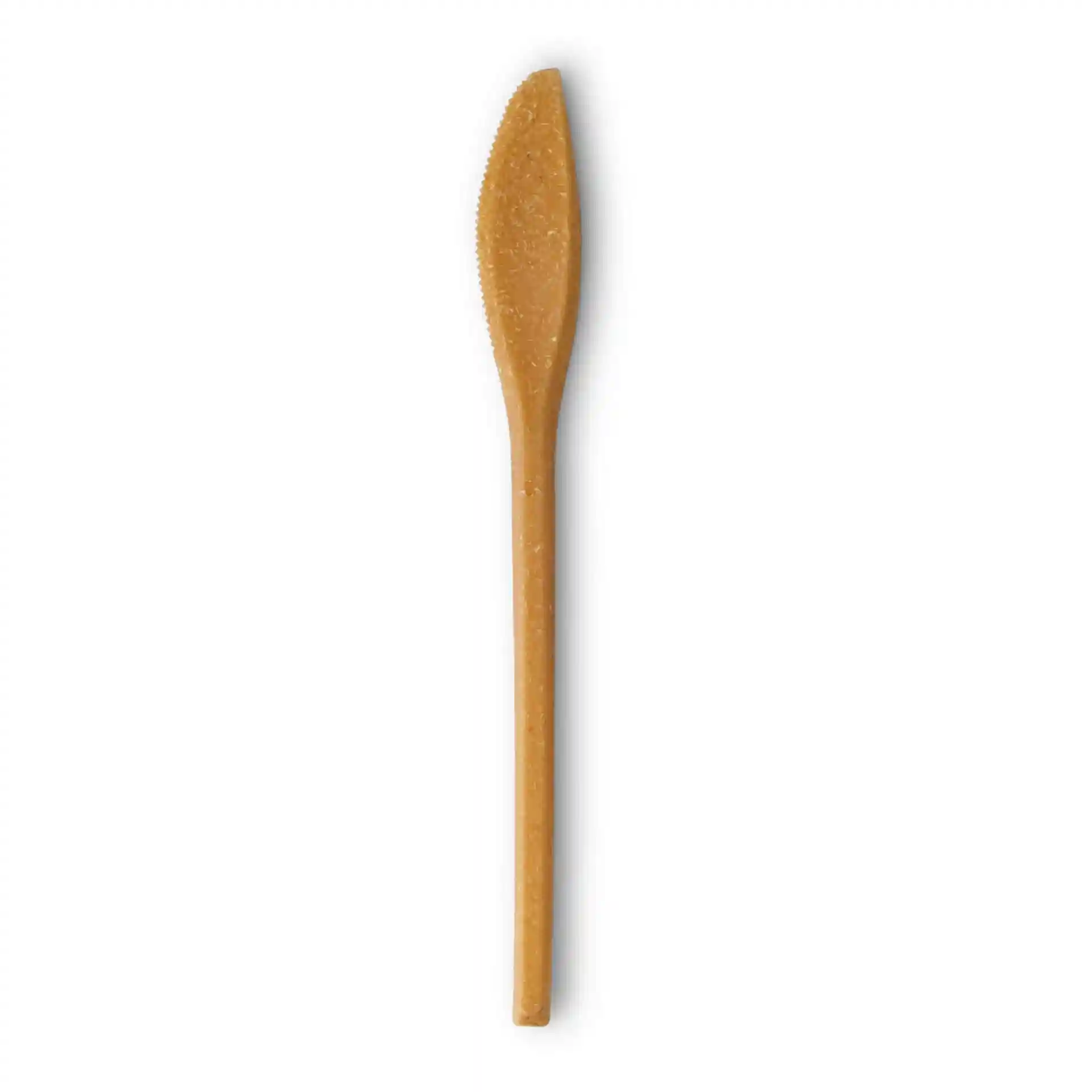 Brown reusable knife made from bio compound, measuring 18 cm in length, shown on a plain background.