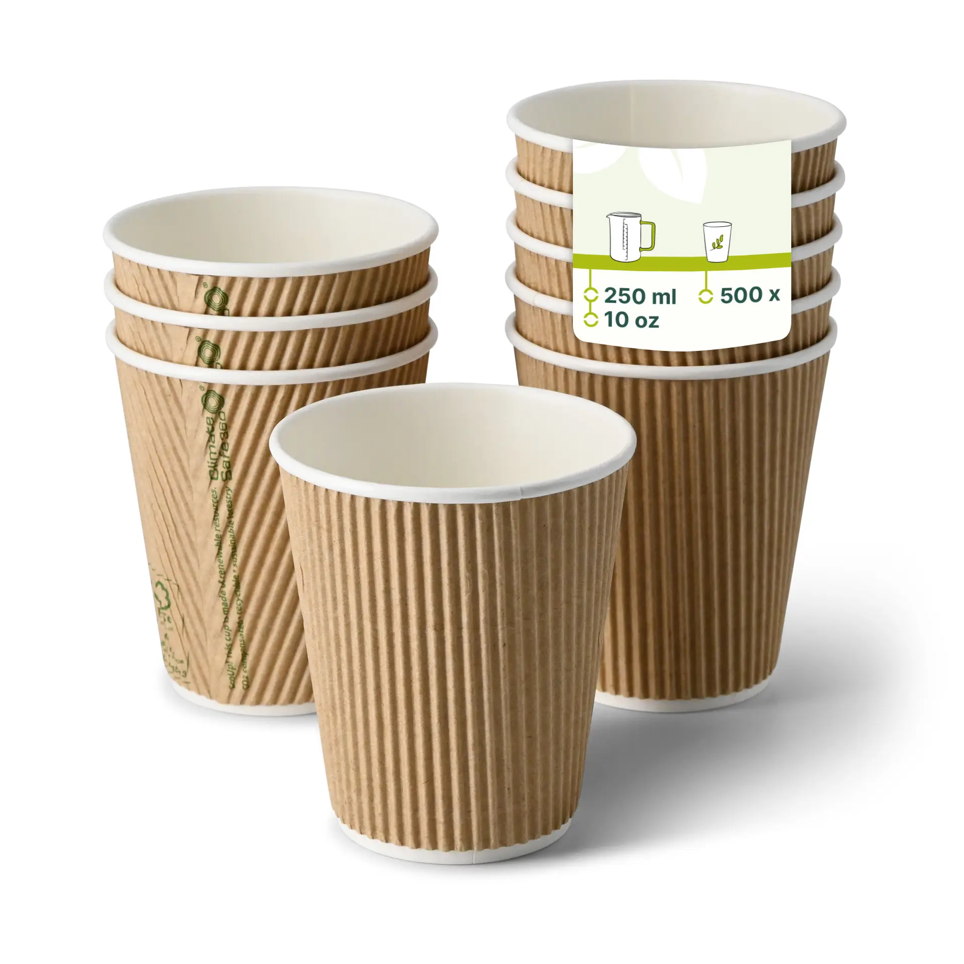 Riffelbecher / Coffee to go Becher 250 ml / 10 oz, Ø 90 mm, braun, innen weiß