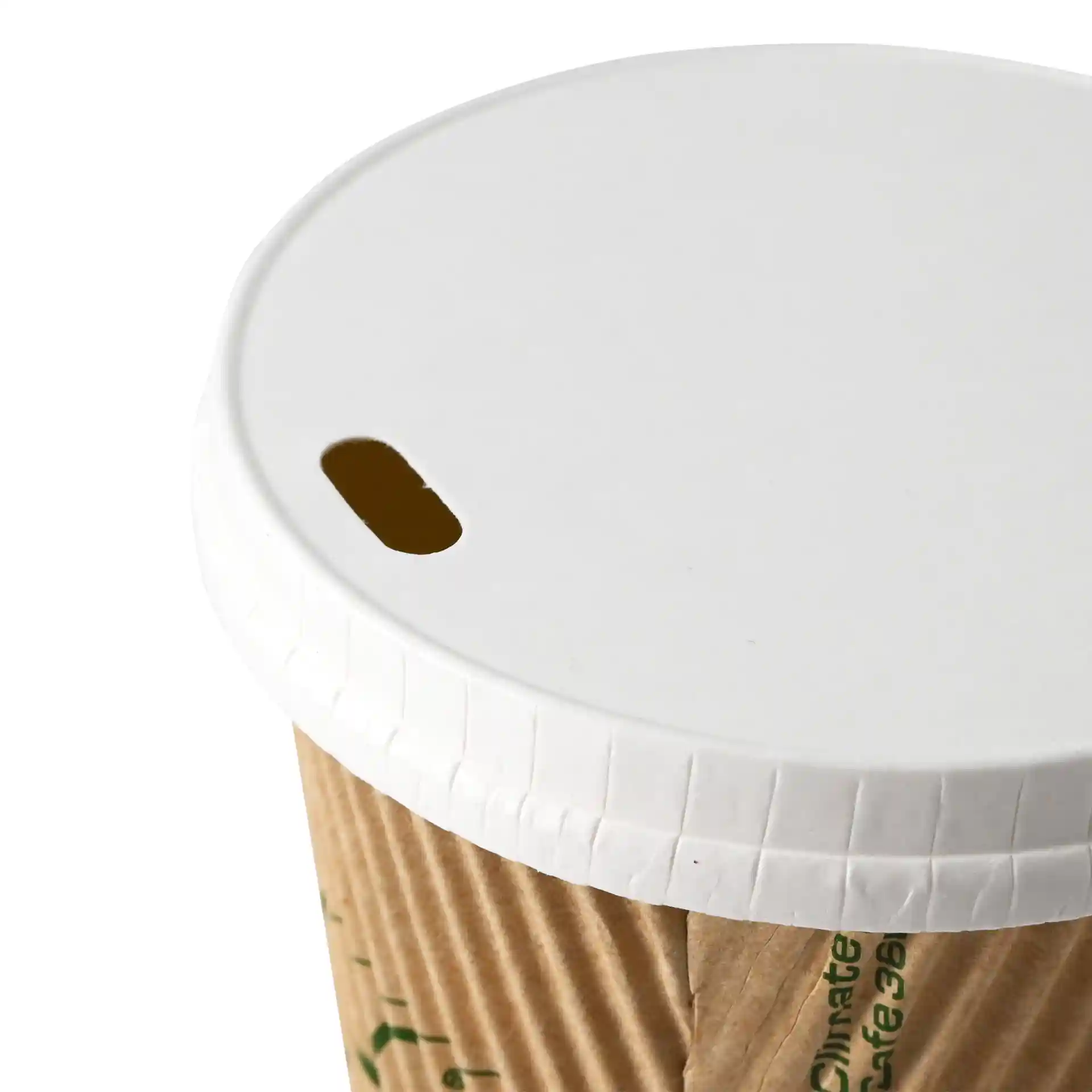 White paper lid with a drink opening, designed for a cup with an 80 mm diameter.