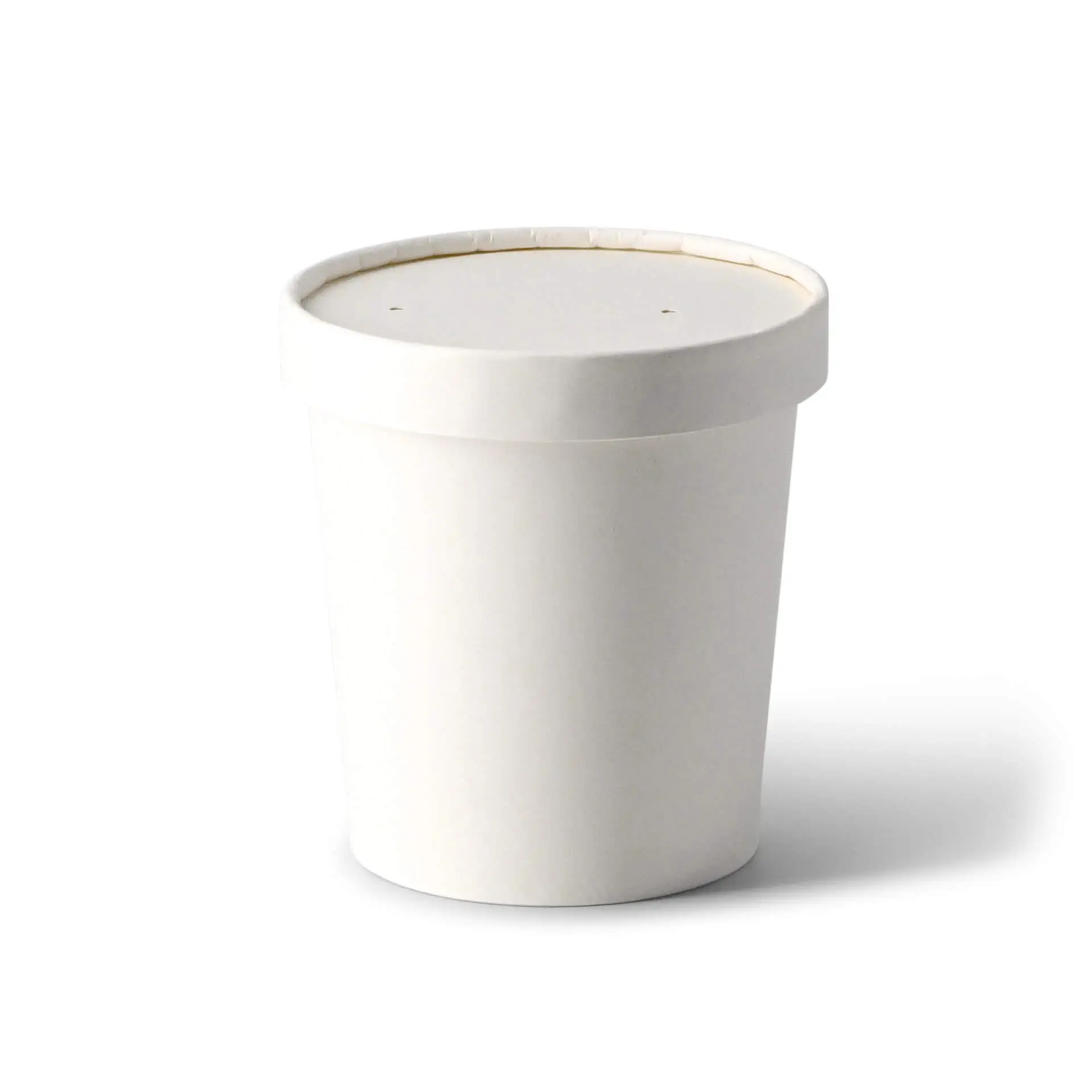 White cardboard cup with a membrane lid, measuring 95 mm in diameter, suitable for hot dishes.