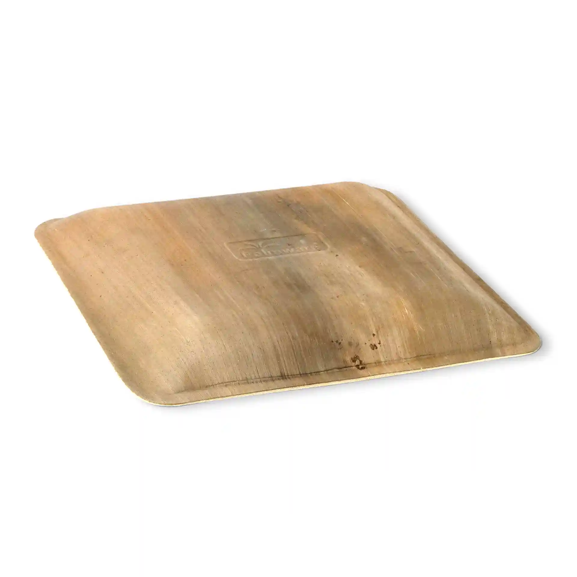 Quadratische Palmblattplatte mit natürlicher Maserung, 23 x 23 cm und 2,4 cm hoch.