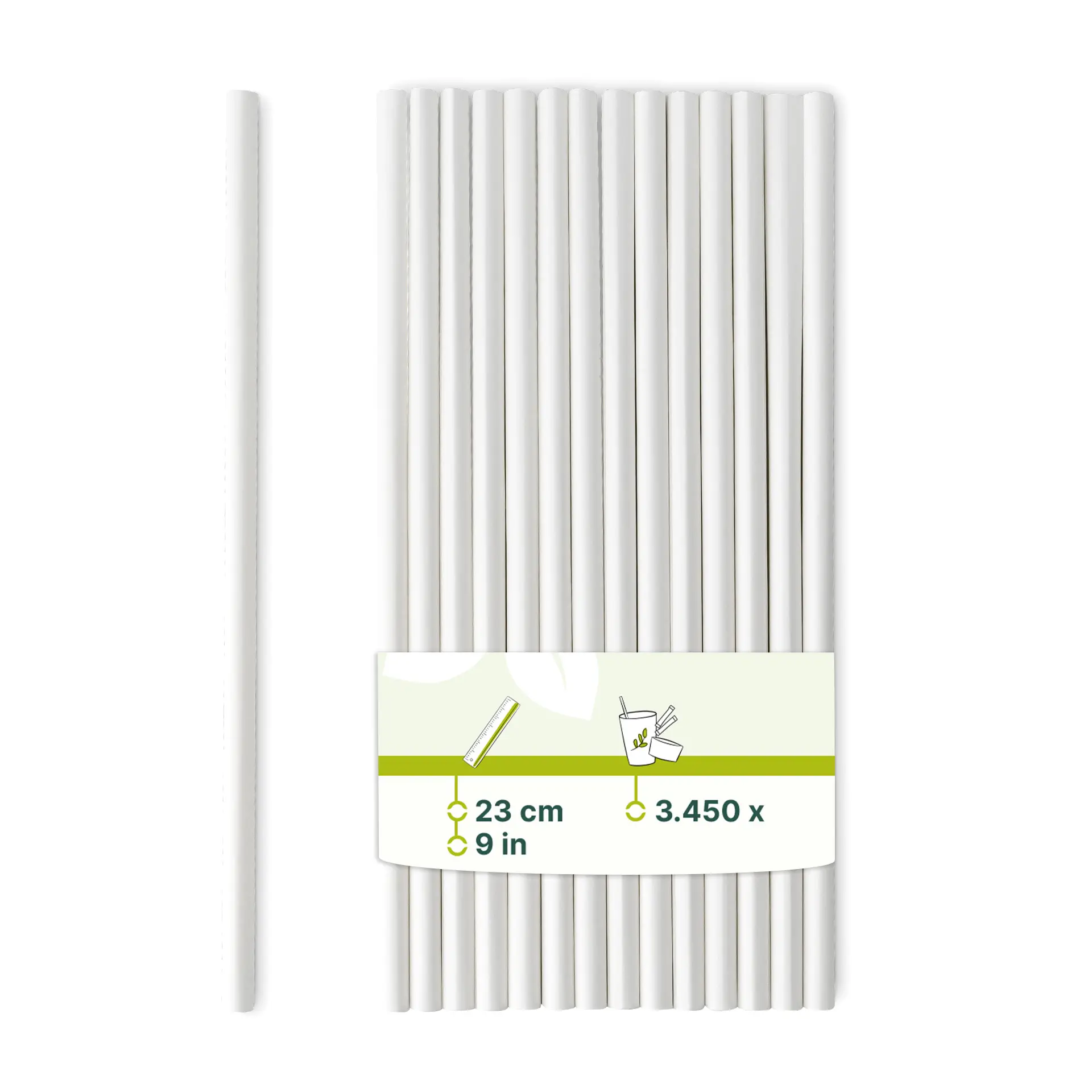 Jumbo Trinkhalm 23 cm, Ø 0,8 cm, weiß, vertikal gerollt