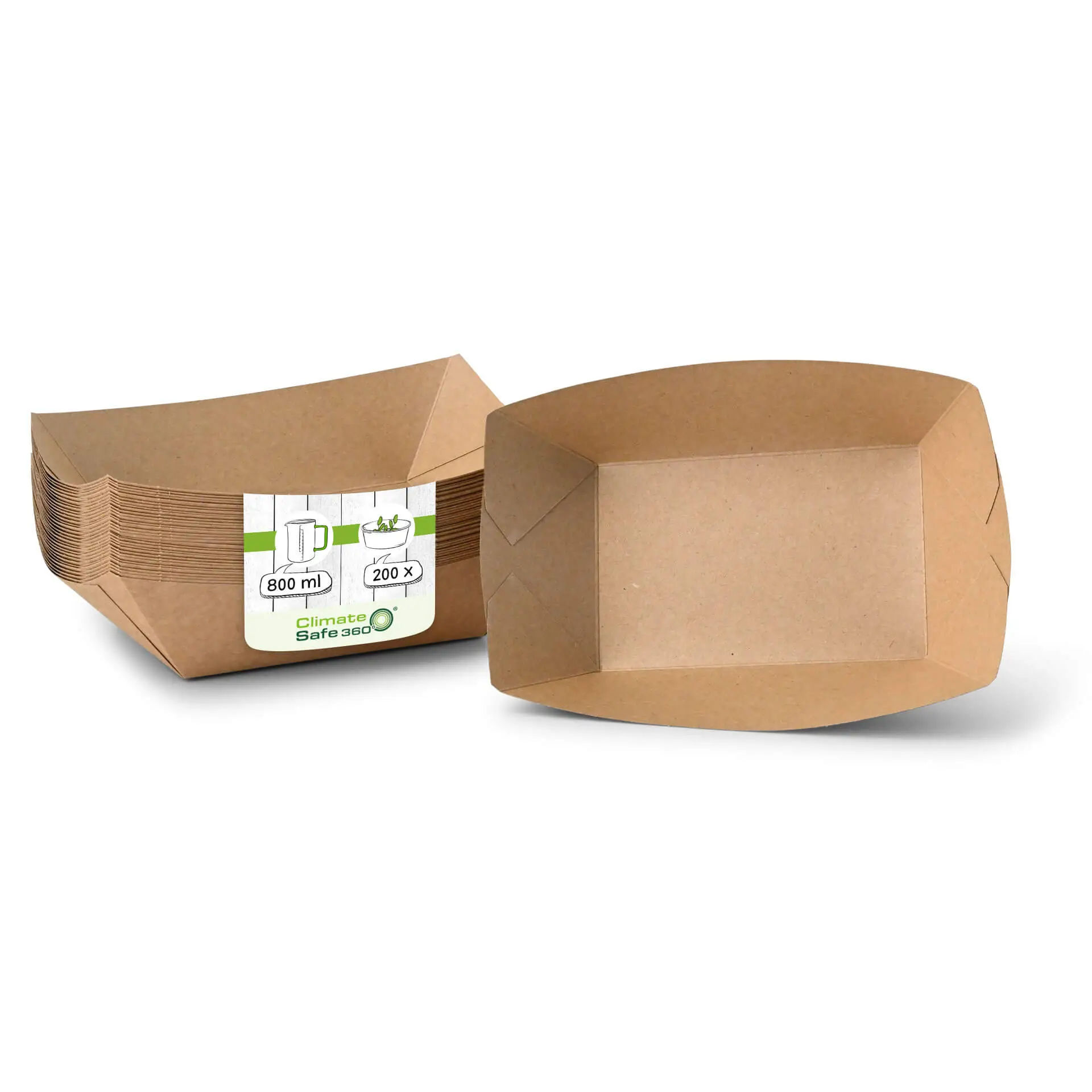Premium Paper Food Trays 800 ml, brown, bio-coated Premium Paper Food Trays 800 ml, brown, bio-coated