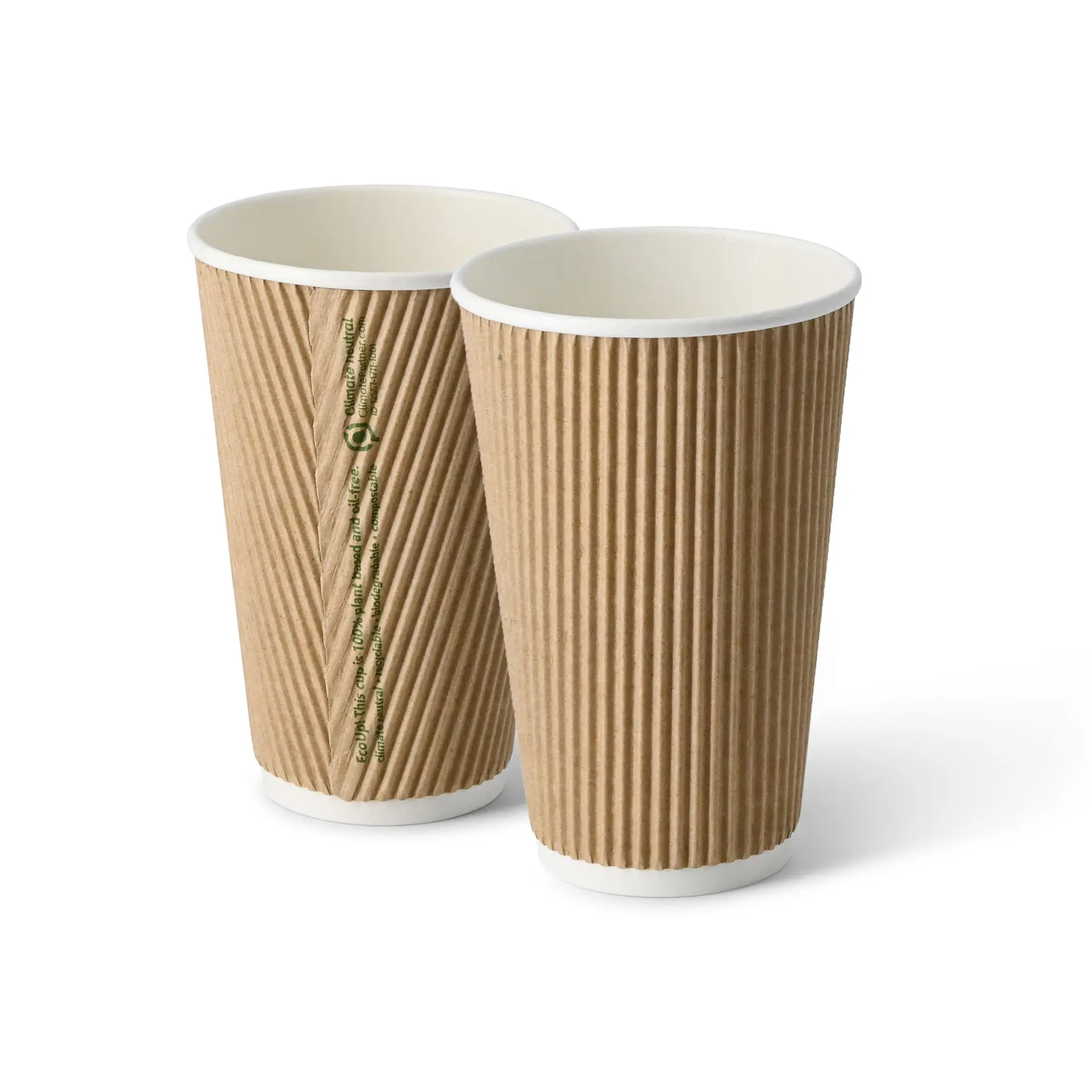 Riffelbecher / Coffee to go Becher 400 ml / 16 oz, Ø 90 mm, braun, innen weiß