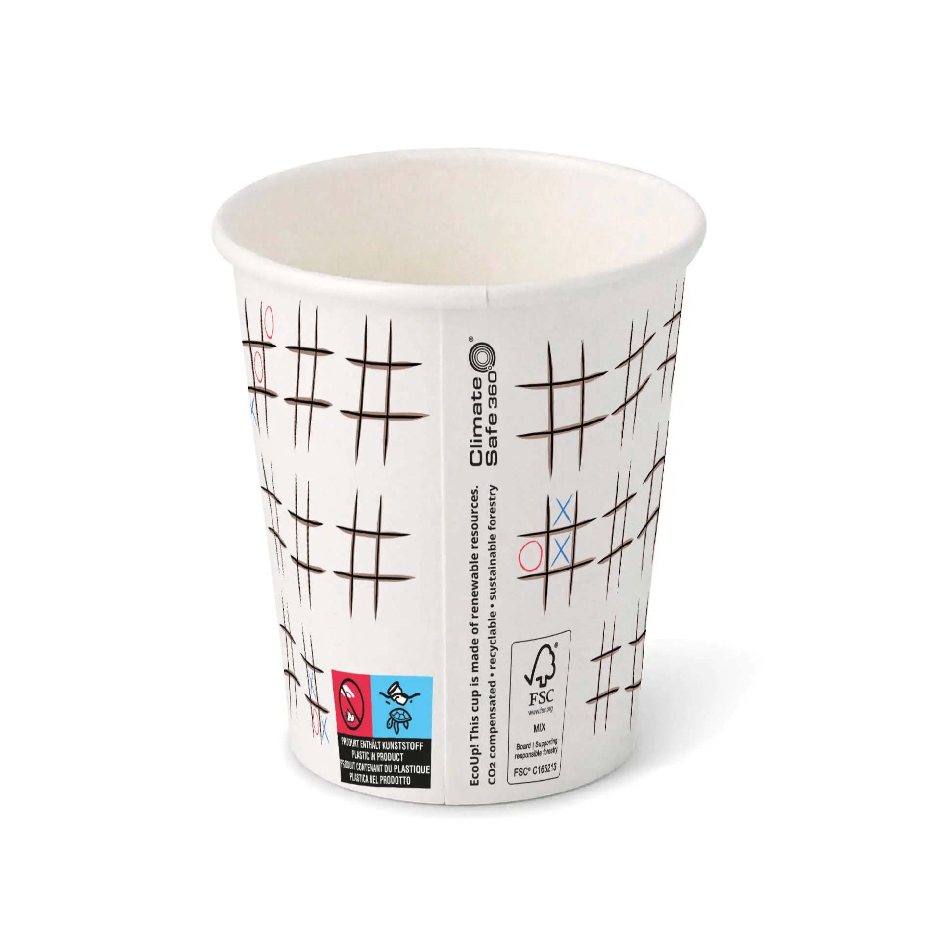 8 oz Paper cup printed with "Tic Tac Toe" (coated), Ø 80 mm, white