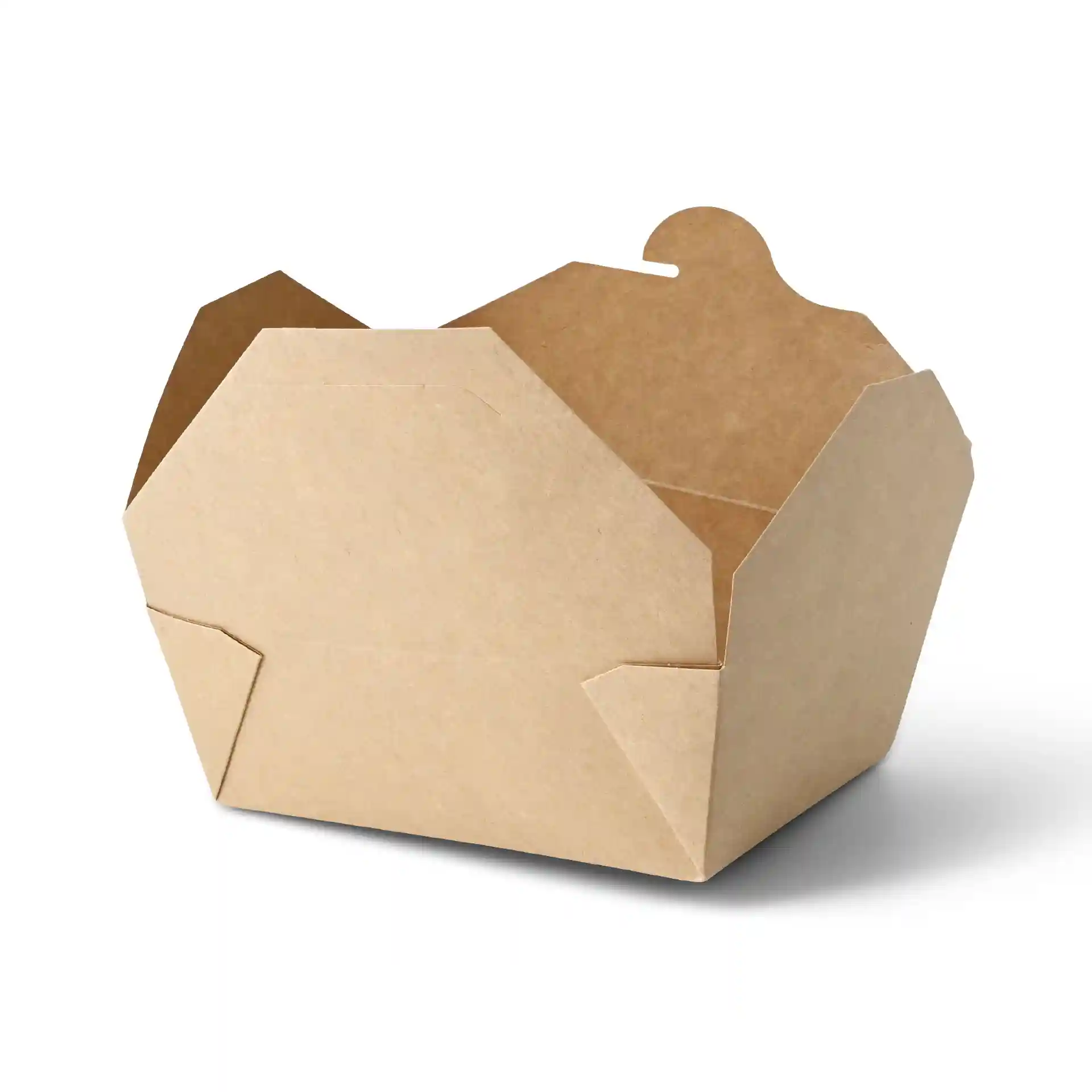 Brauner Takeaway-Behälter mit Klappdeckel, 172 mm lang, 142 mm breit und 65 mm hoch.