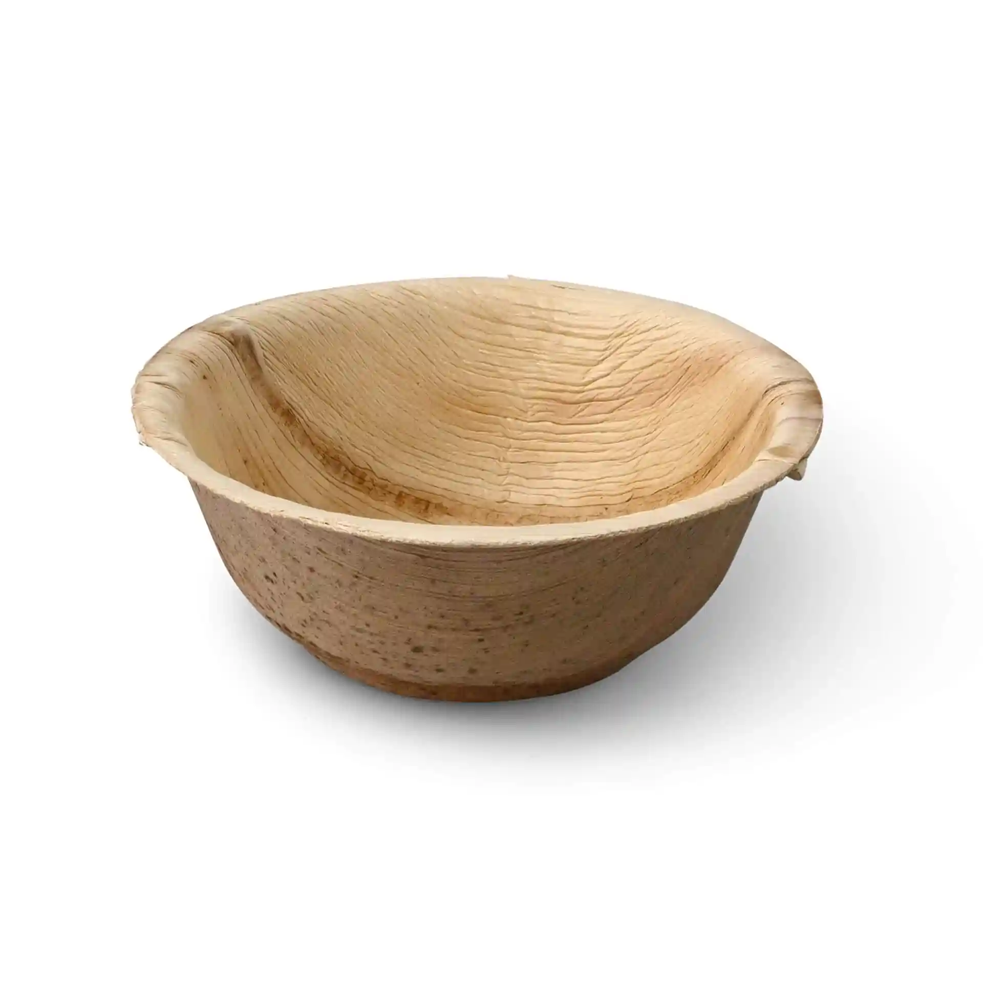 Runde Palmblatt-Schüssel mit einer Körnung, 275 ml Fassungsvermögen, tiefes Design ohne Beschichtung.