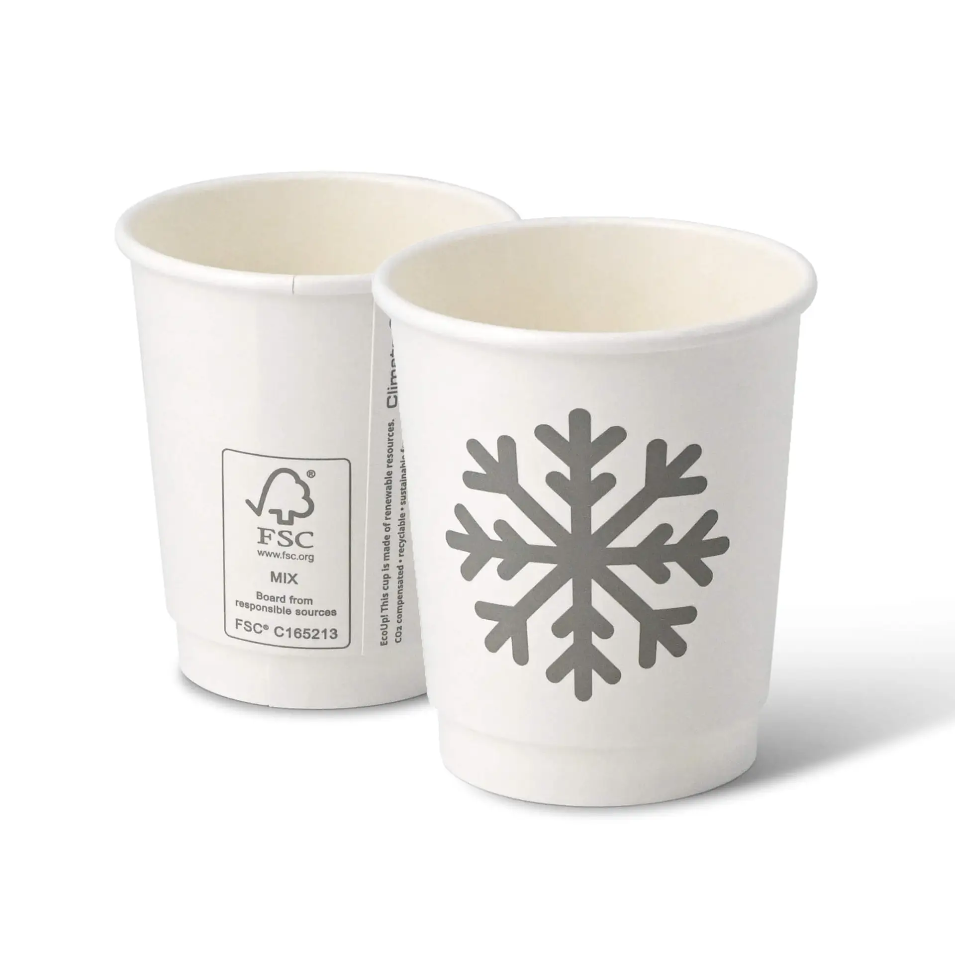8 oz Paper cup double-walled Winter "Snowflake", Ø 80 mm, white