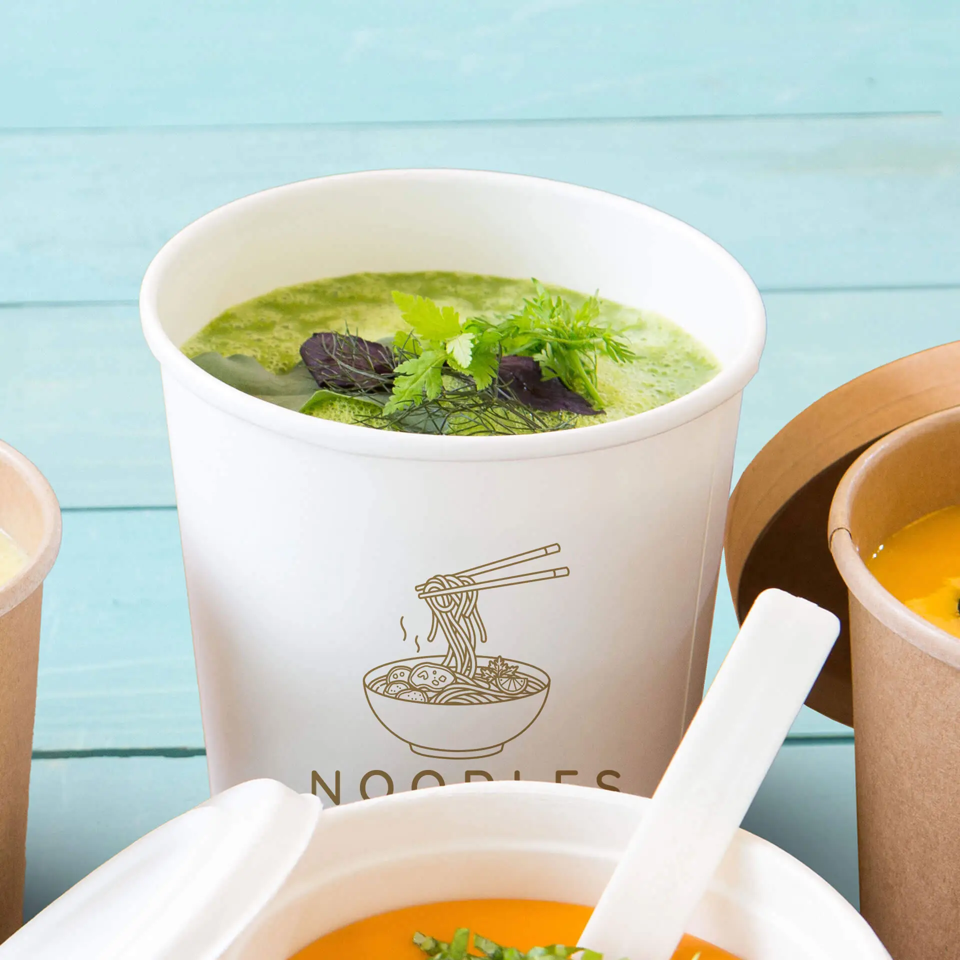 Soup cup to go printed, white, 800 ml, Ø 115 mm, PE-coated