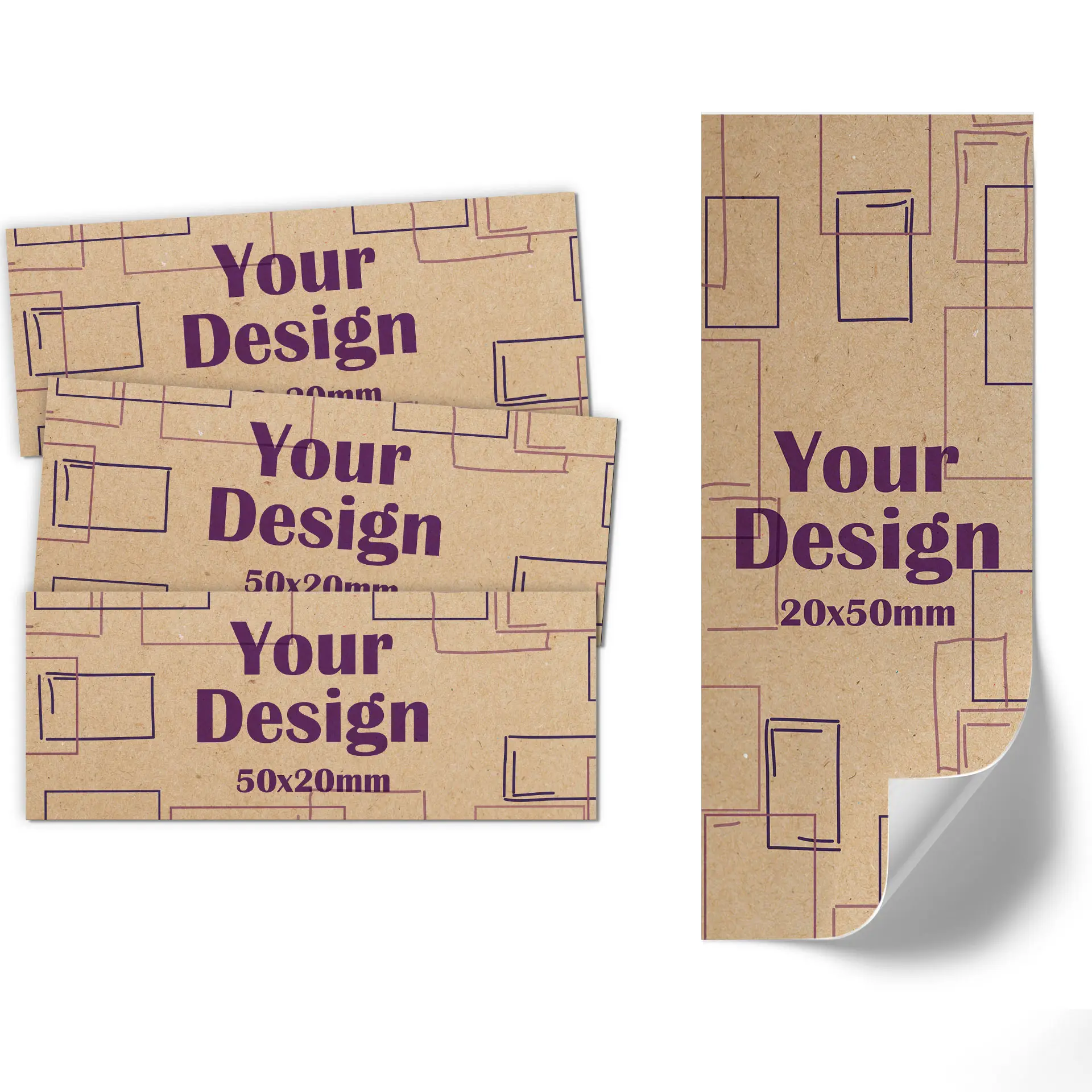 Etikettenrolle bedruckt, 70g Kraftpapier braun matt, rechteckig 5 x 2 cm