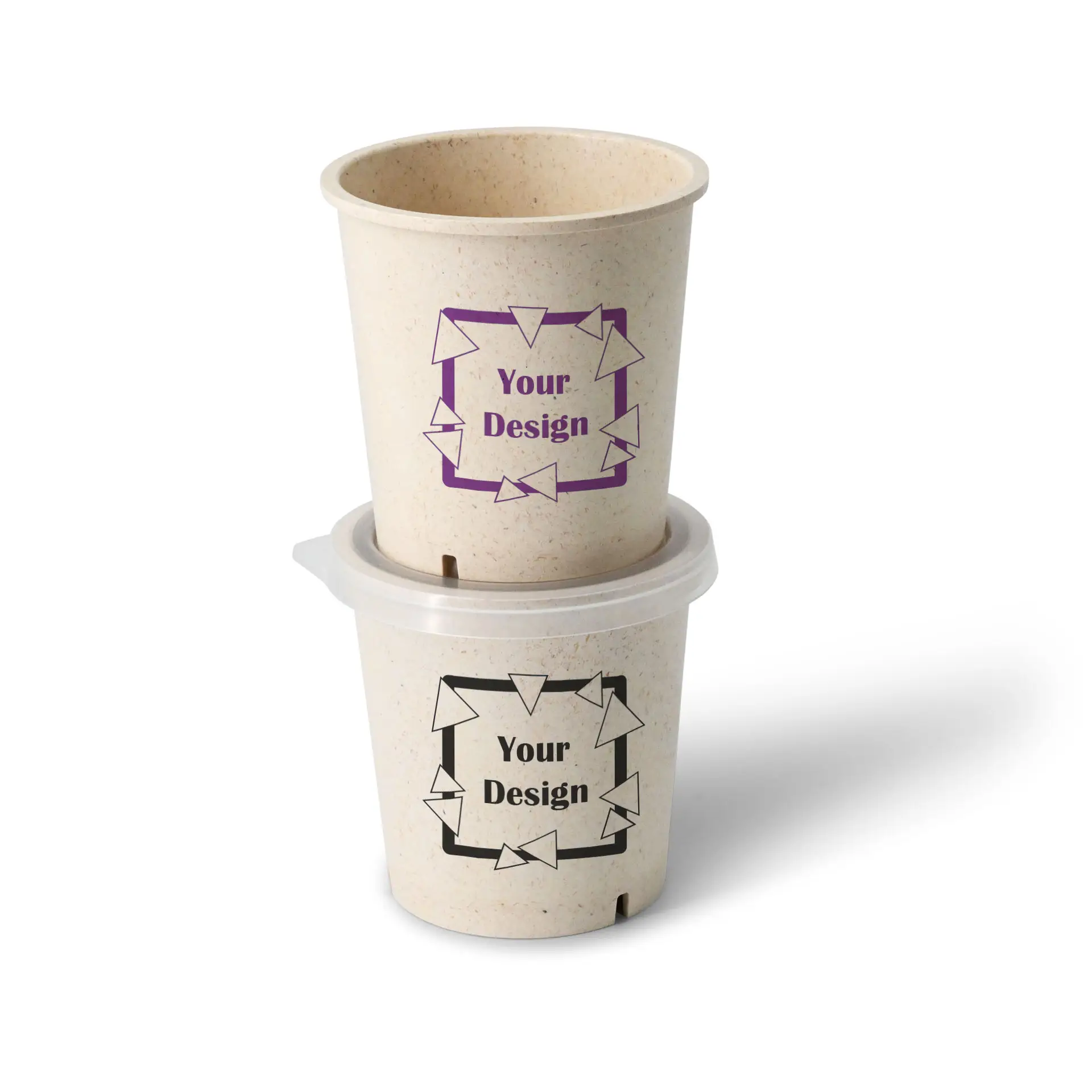 14 oz Ø 95 mm Printed reusable cups "merways Cup", cashew / cream-white