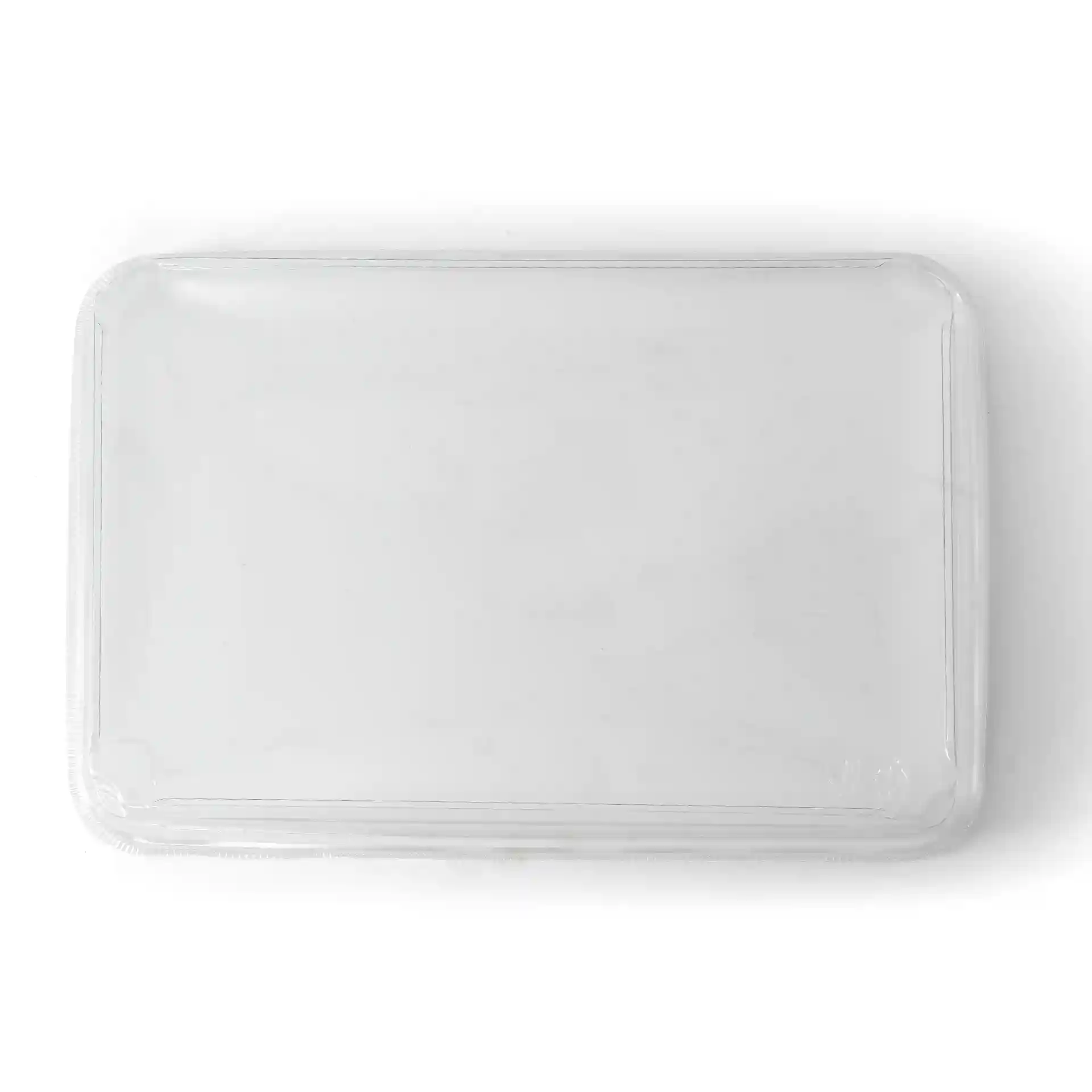 Transparenter PET-Deckel für Sushi-Boxen, 25,5 x 18 x 3 cm, von oben betrachtet.