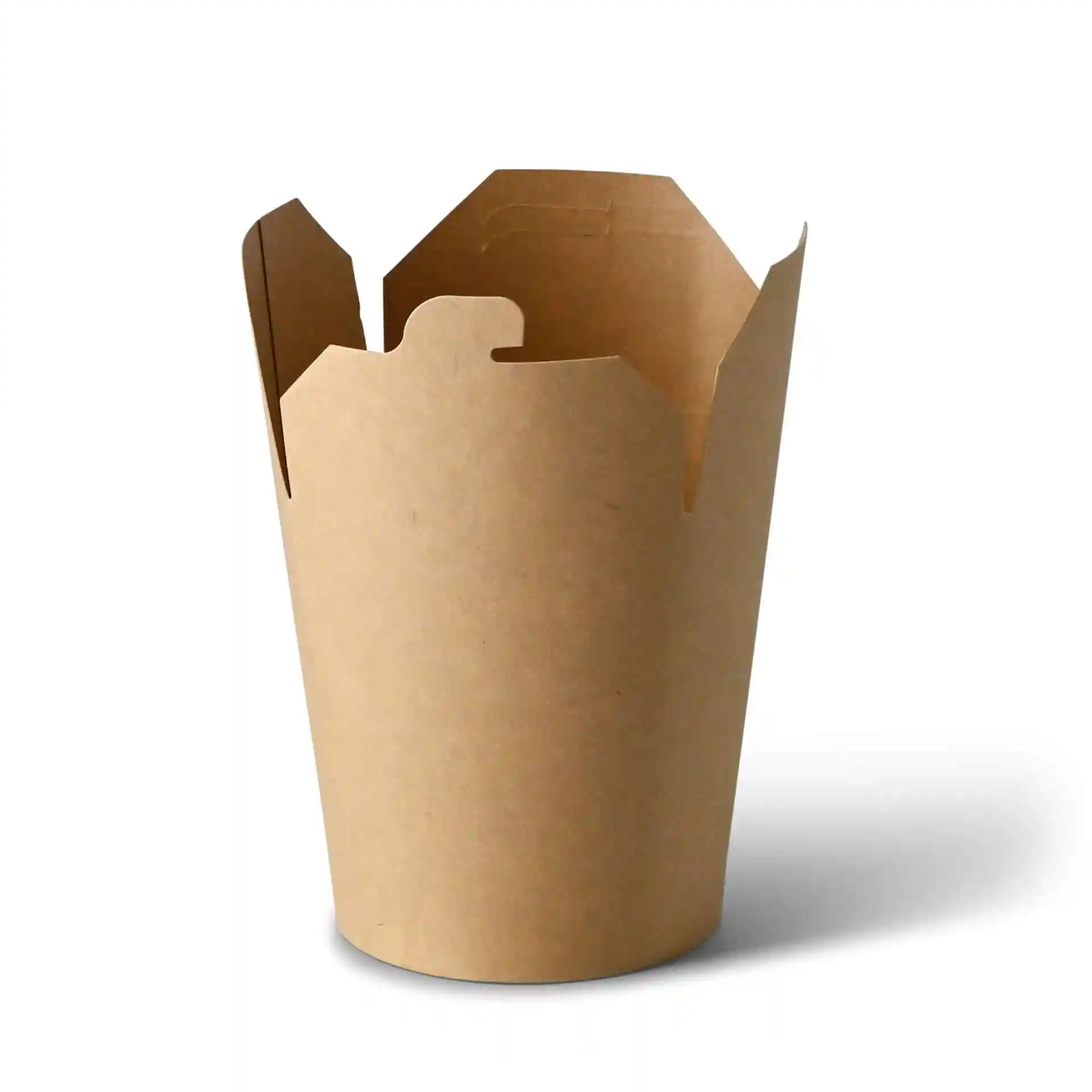 Brown cardboard noodle box with a round shape and an open top, designed for 800 ml capacity.