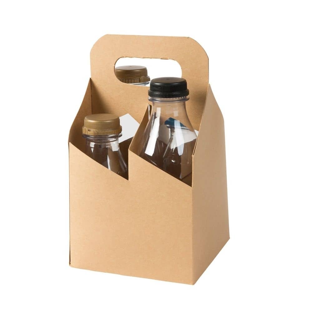 4er Karton-Flaschenträger, braun, faltbar