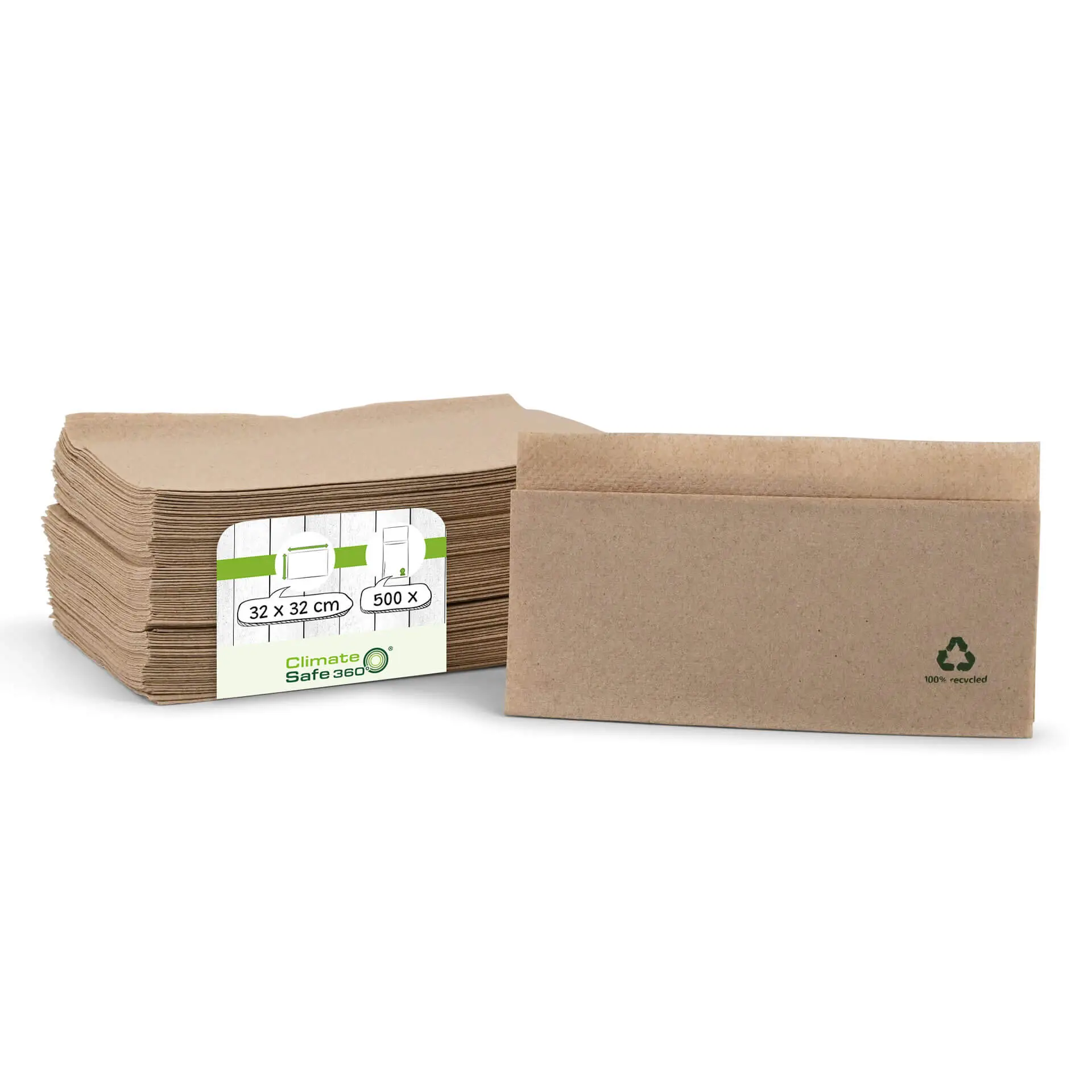 Servietten aus Recyclingpapier, 32 x 32 cm, 1-lagig, 1/8 Falz, braun Servietten aus Recyclingpapier, 32 x 32 cm, 1-lagig, 1/8 Falz, braun