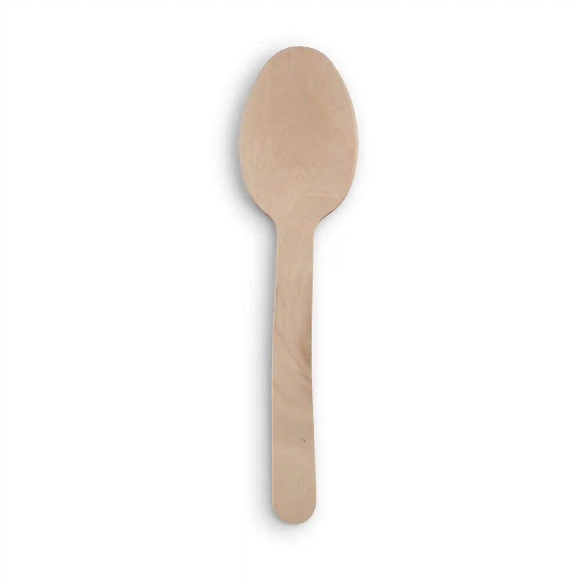 Holzlöffel, 18 cm lang, mit glatter brauner Oberfläche und runder Kopf, aus Holz.