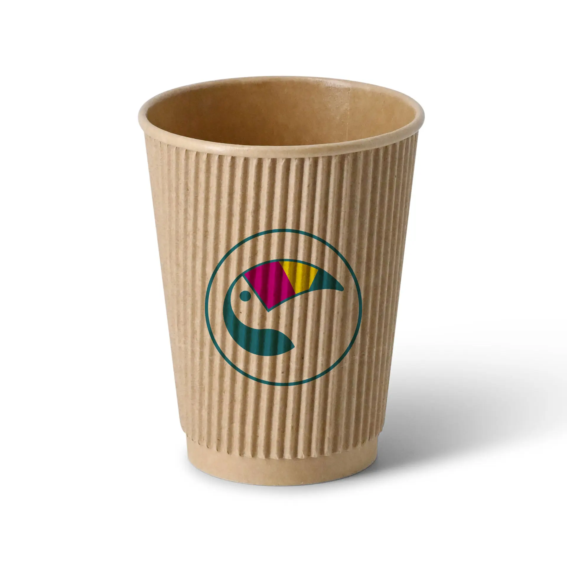 Ribbed cup printed, 300 ml / 12 oz, brown, PLA-coated Ribbed cup printed, 300 ml / 12 oz, brown, PLA-coated