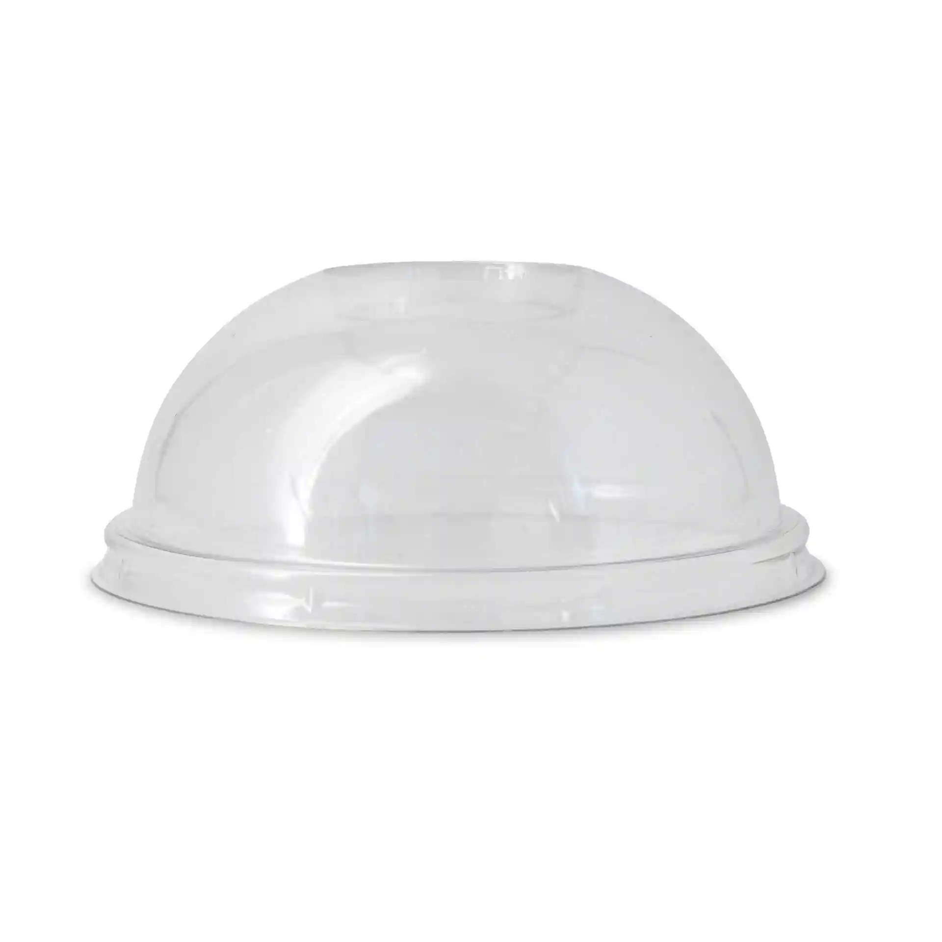 Transparent rPET dome lid with a straw hole, 95 mm diameter and 38 mm height.