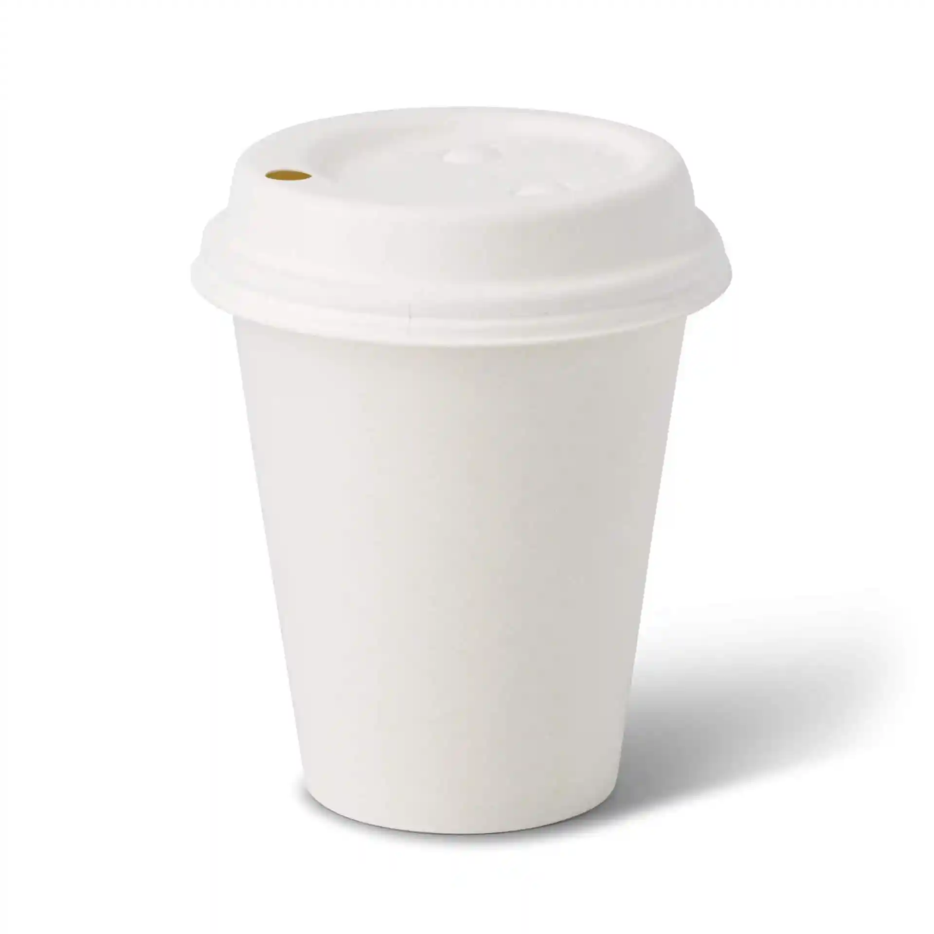 White paper cup with a round shape and a lid, designed for beverages, 10 oz capacity.