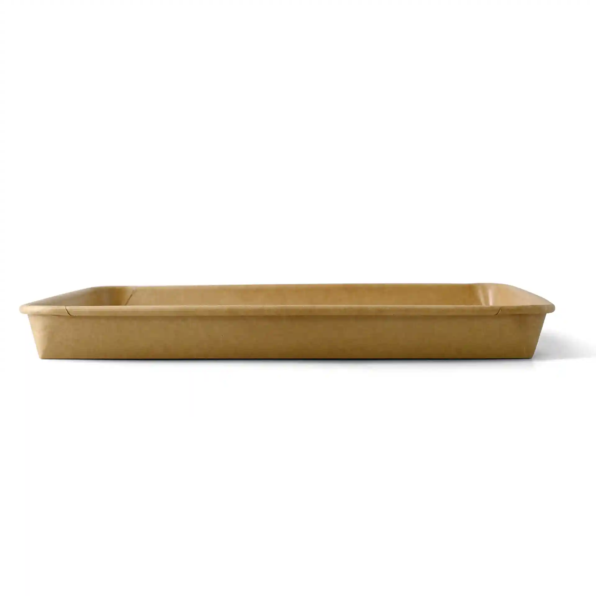 Braune rechteckige Sushi-Box mit PE-beschichteter Oberfläche, 25,5 x 18 x 3 cm groß.