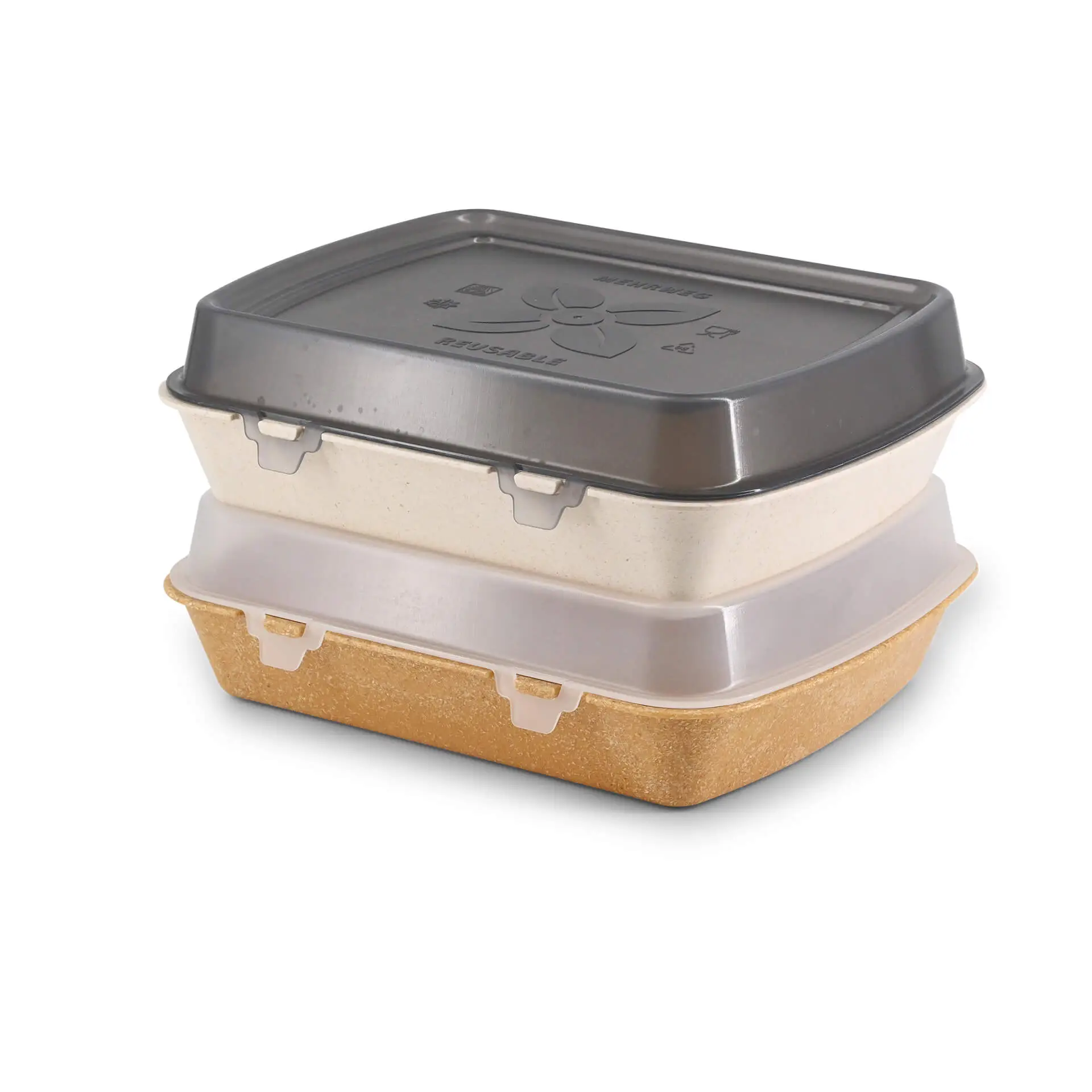 | 2 FÜR 1 | Mehrweg Menübehälter "merways-Box" 24,5 x 20 x 4,5 cm, HP4, Cashew / creme-weiß