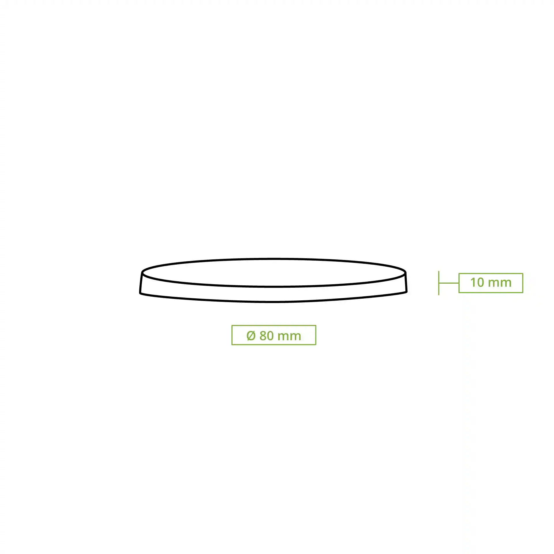 Schematic drawing of a white paper lid with a diameter of 80 mm and a height of 10 mm.