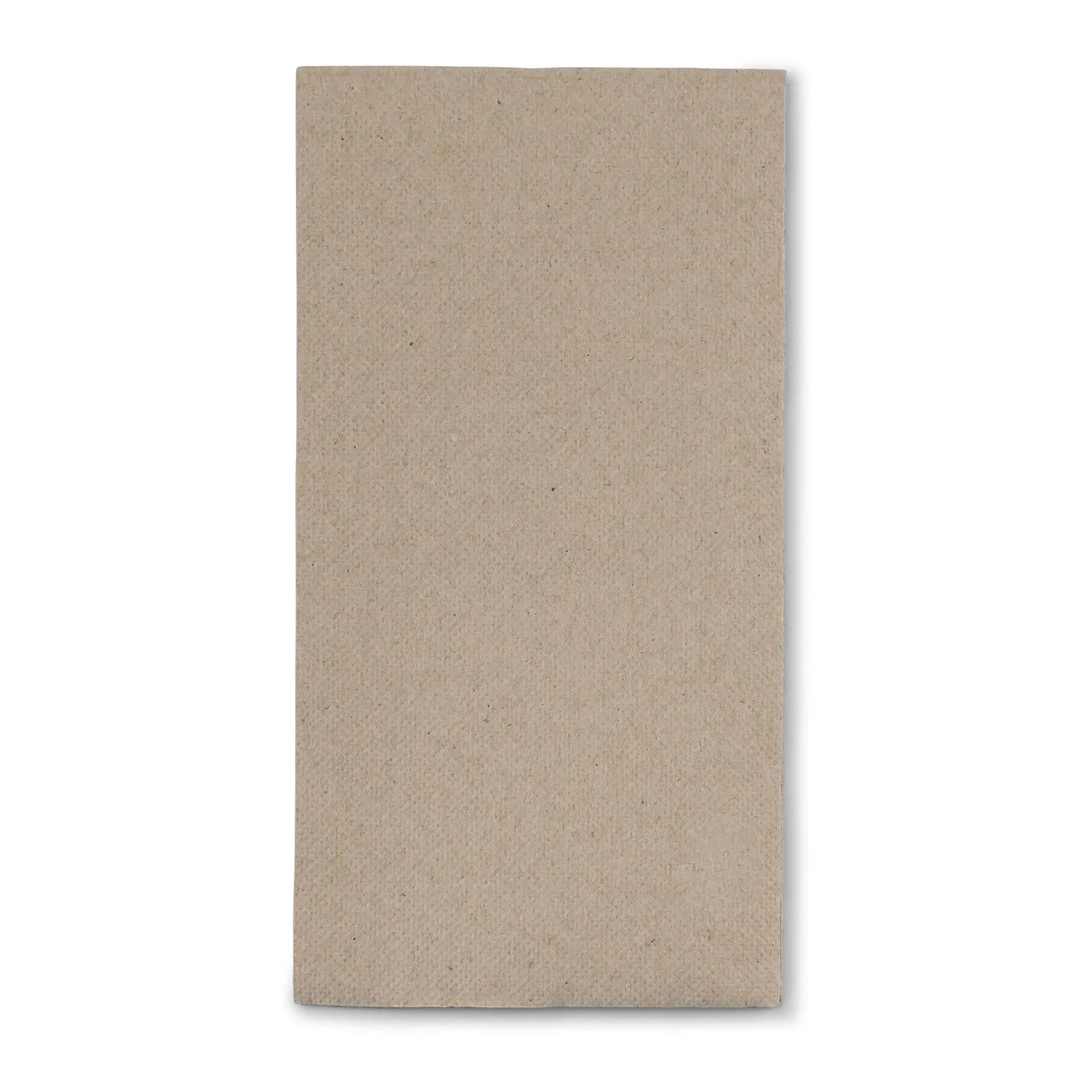 Rectangular unbleached recycled paper napkin, 40 x 40 cm, 2-ply, with a symbol indicating recycled material.