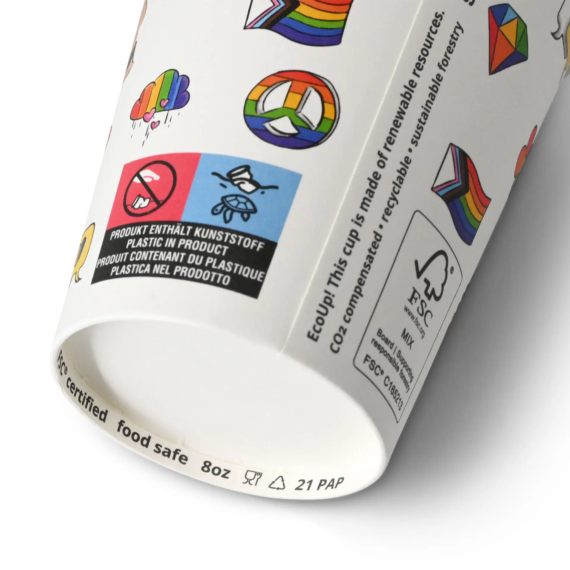 8 oz Paper cup printed with "Pride" (coated), Ø 80 mm, white