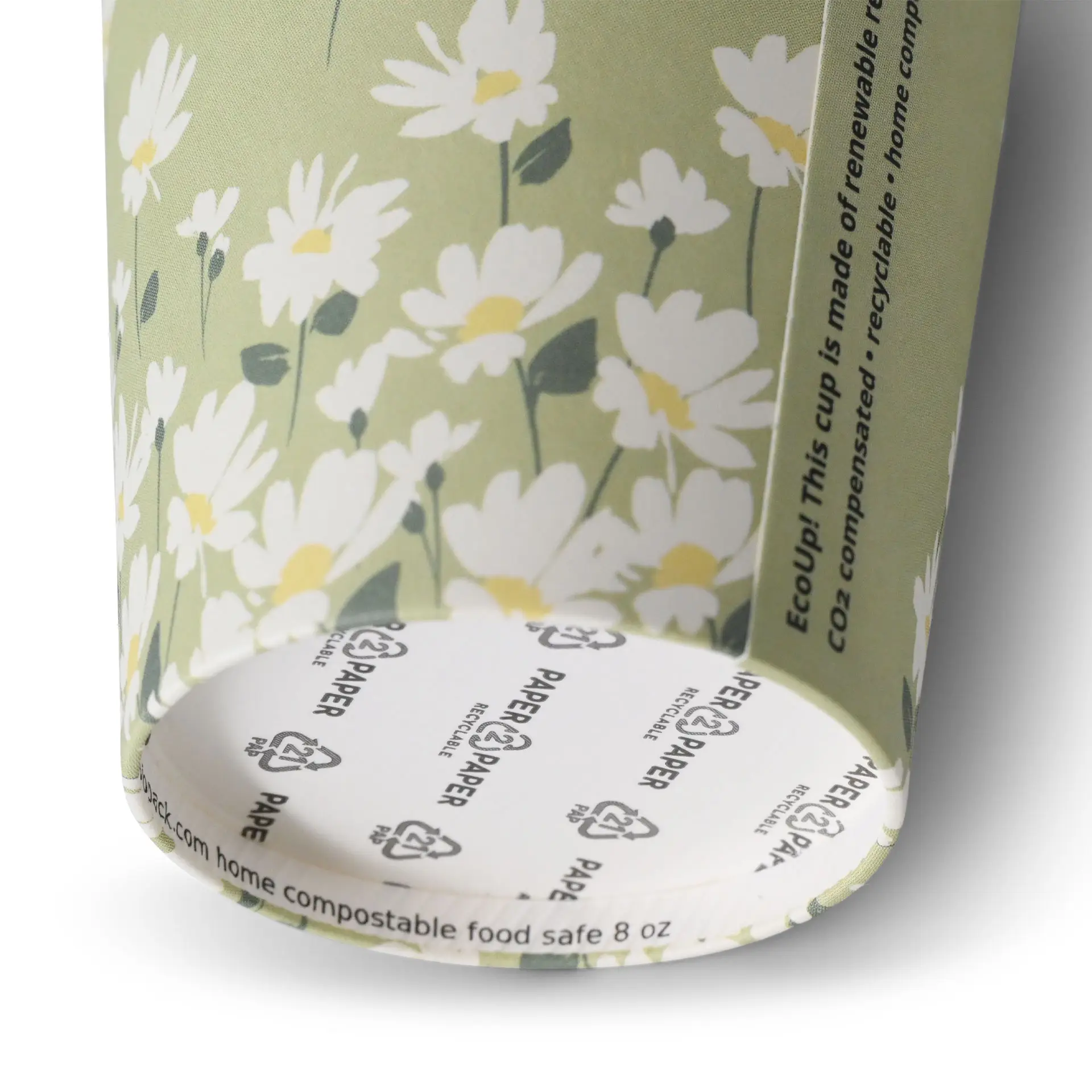 8 oz Paper cups spring 'Daisies' single wall, Ø 80 mm, green dhd041111-pappbecher-fruehling-gaensebluemchen-200-ml-8-oz-80-mm-gruen-3