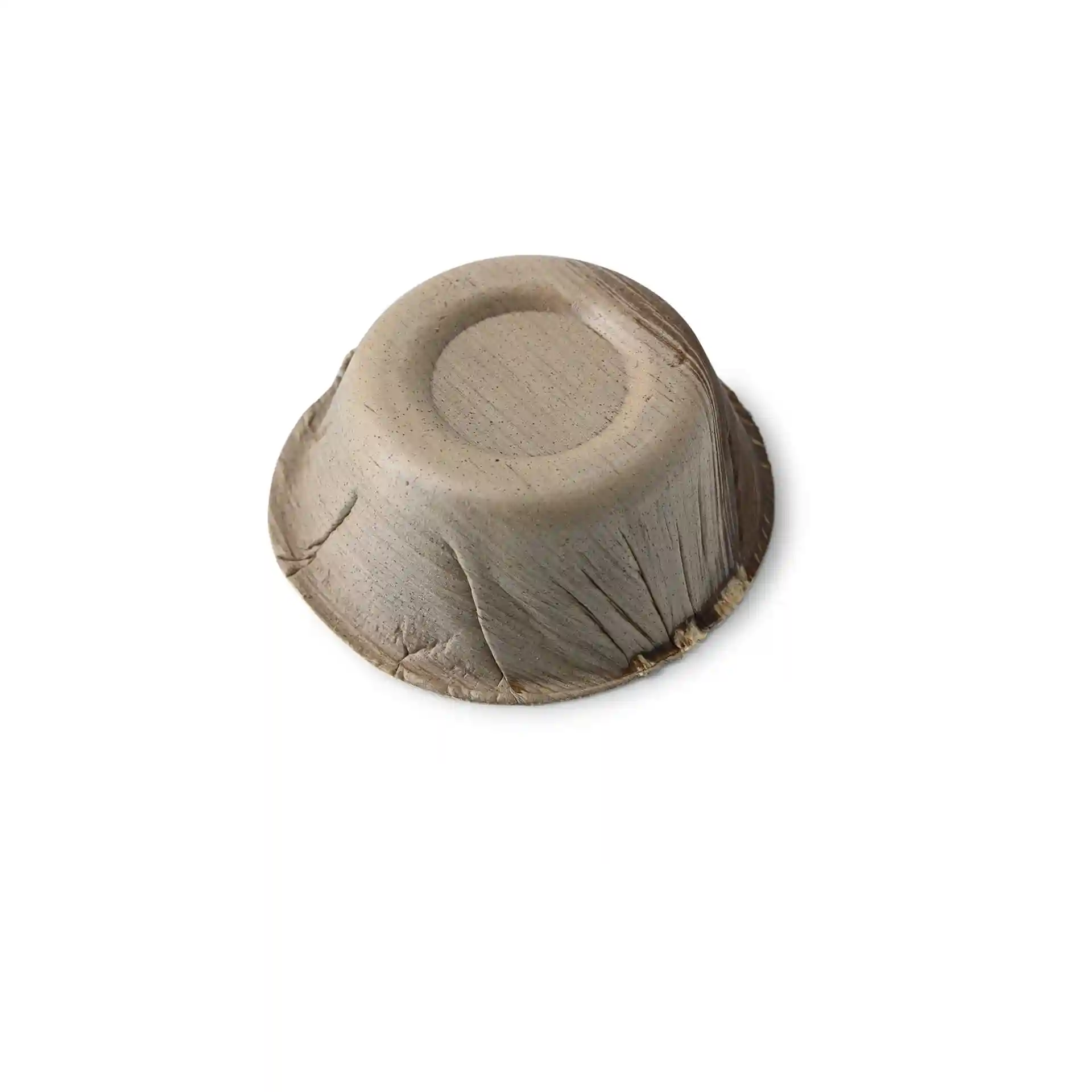 Round palm leaf bowl with a grain color, measuring 70 mm in diameter and 25 mm in height.