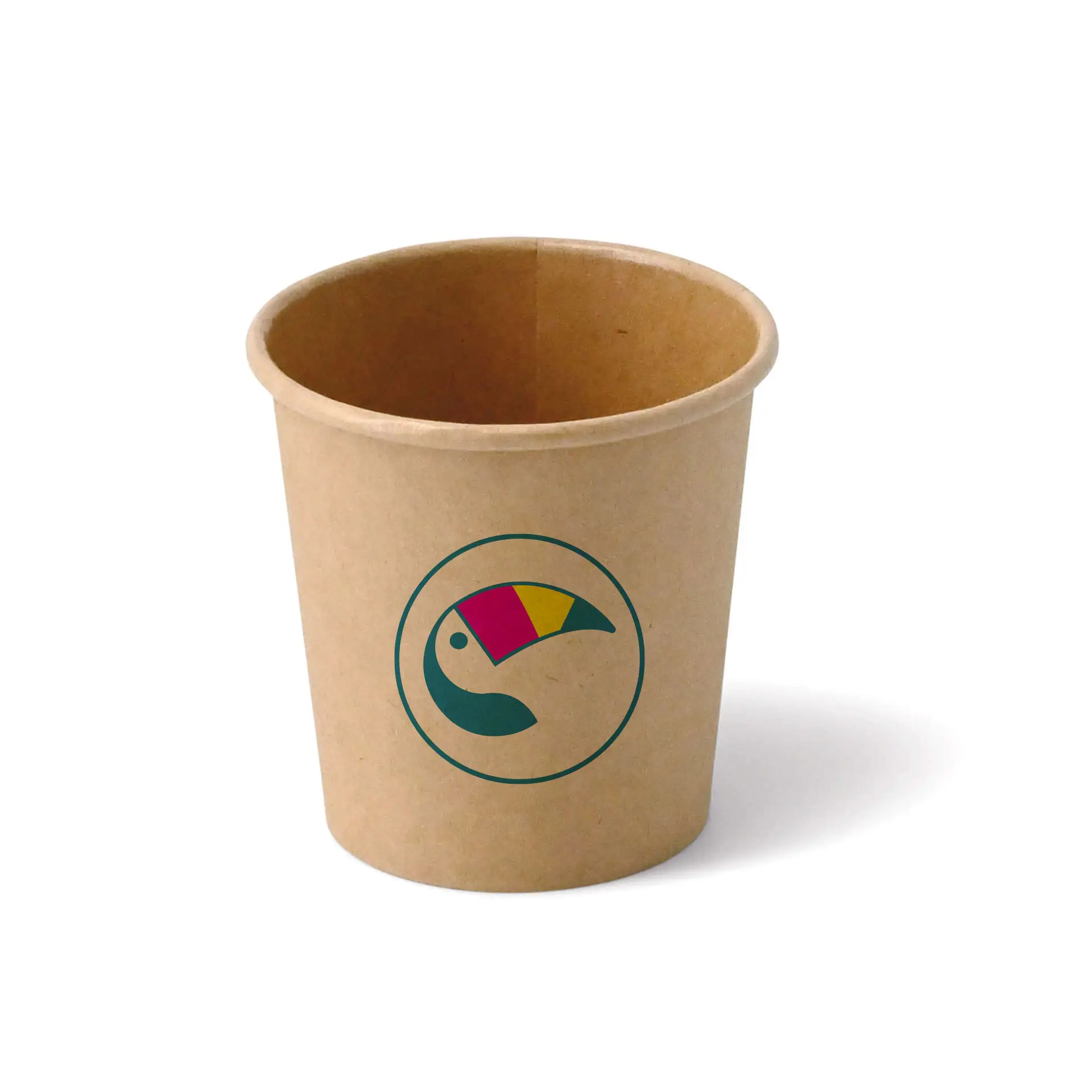 Pappbecher mit Logo (einwandig), 100 ml / 4 oz, braun, PLA-beschichtet