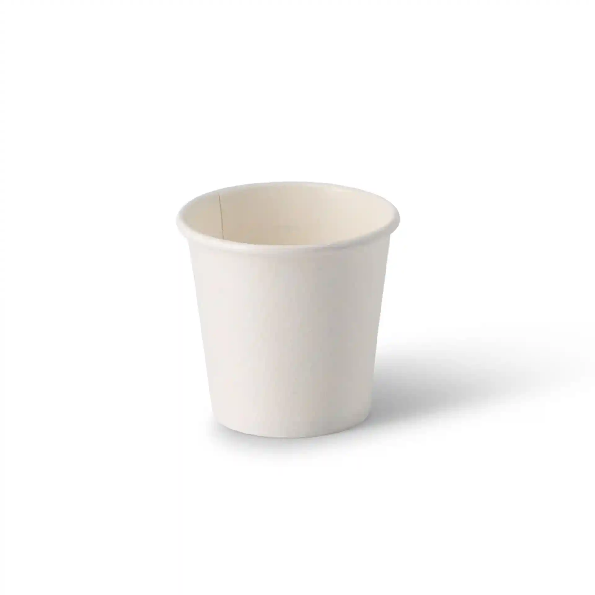 White paper shot cup, 40 ml capacity, round shape, with a coated surface, shown on a plain background.