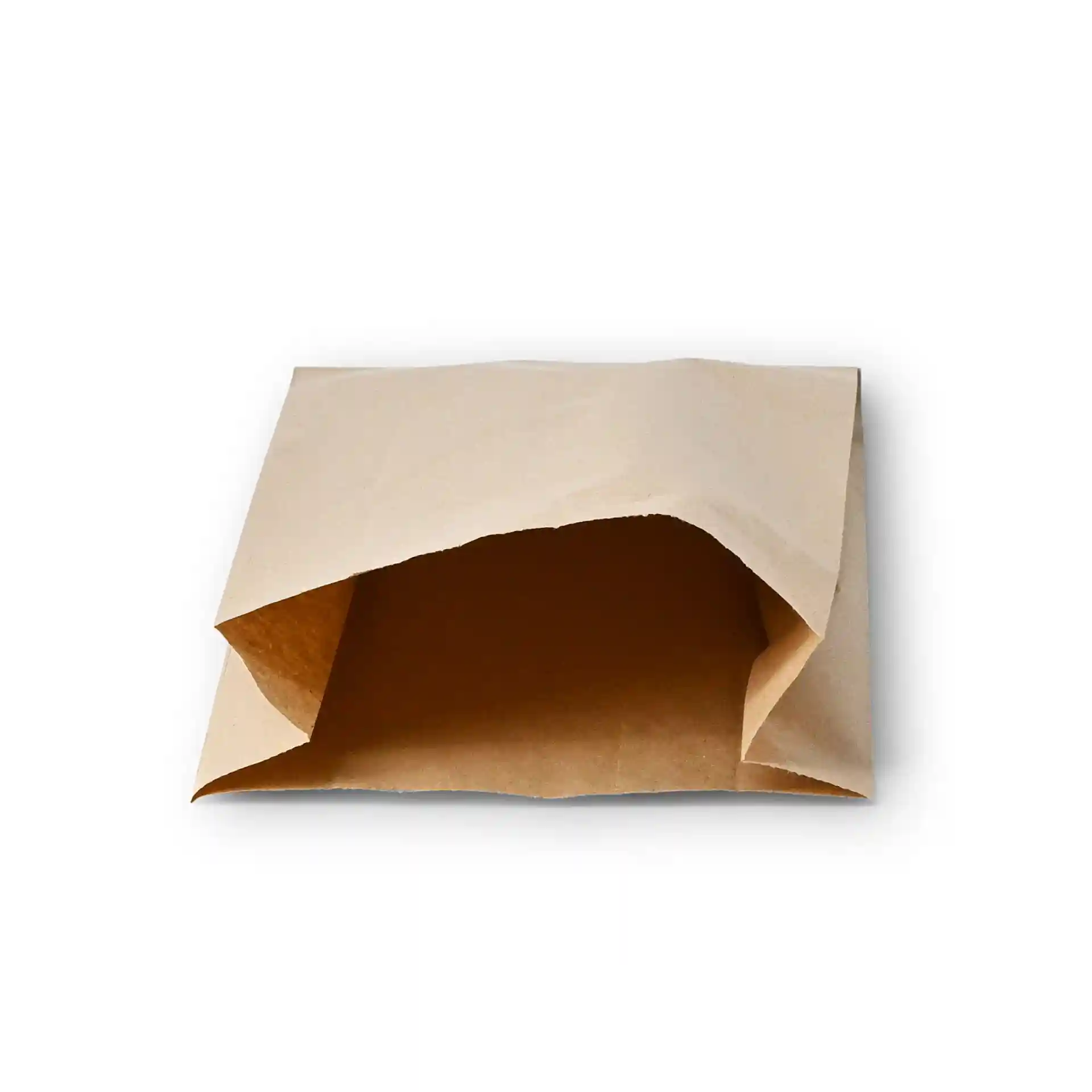 Brown flat paper bag with an open top, measuring 15 x 6 x 29 cm, showing the interior.