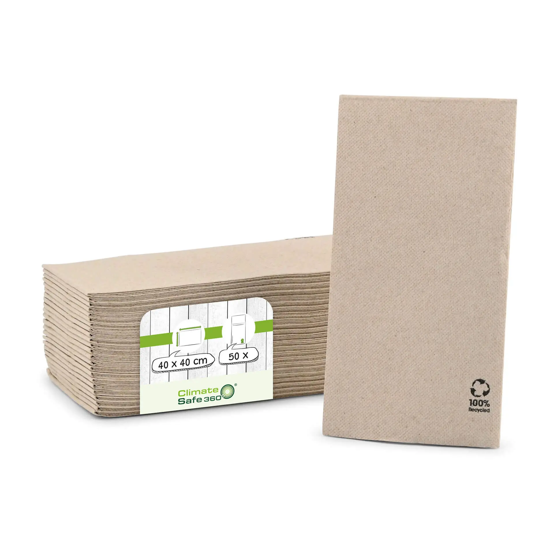 Servietten aus recyceltem Papier (Premium) 40 x 40 cm, 2-lagig, 1/8 Falz, ungebleicht Servietten aus recyceltem Papier (Premium) 40 x 40 cm, 2-lagig, 1/8 Falz, ungebleicht
