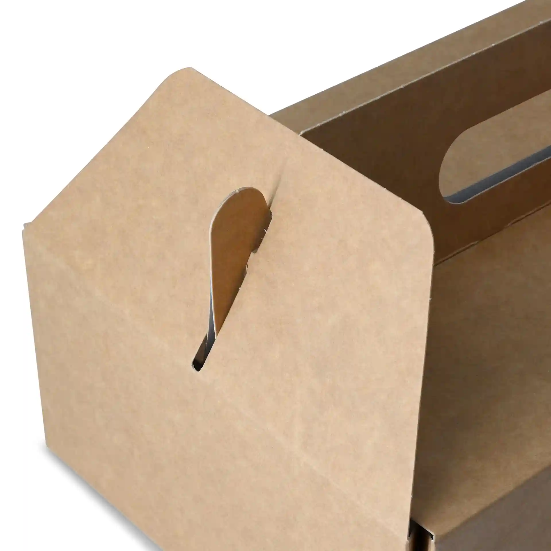 Cardboard pastry box with a handle, featuring a foldable design and a slotted top. Dimensions are 26 x 17 x 9 cm.