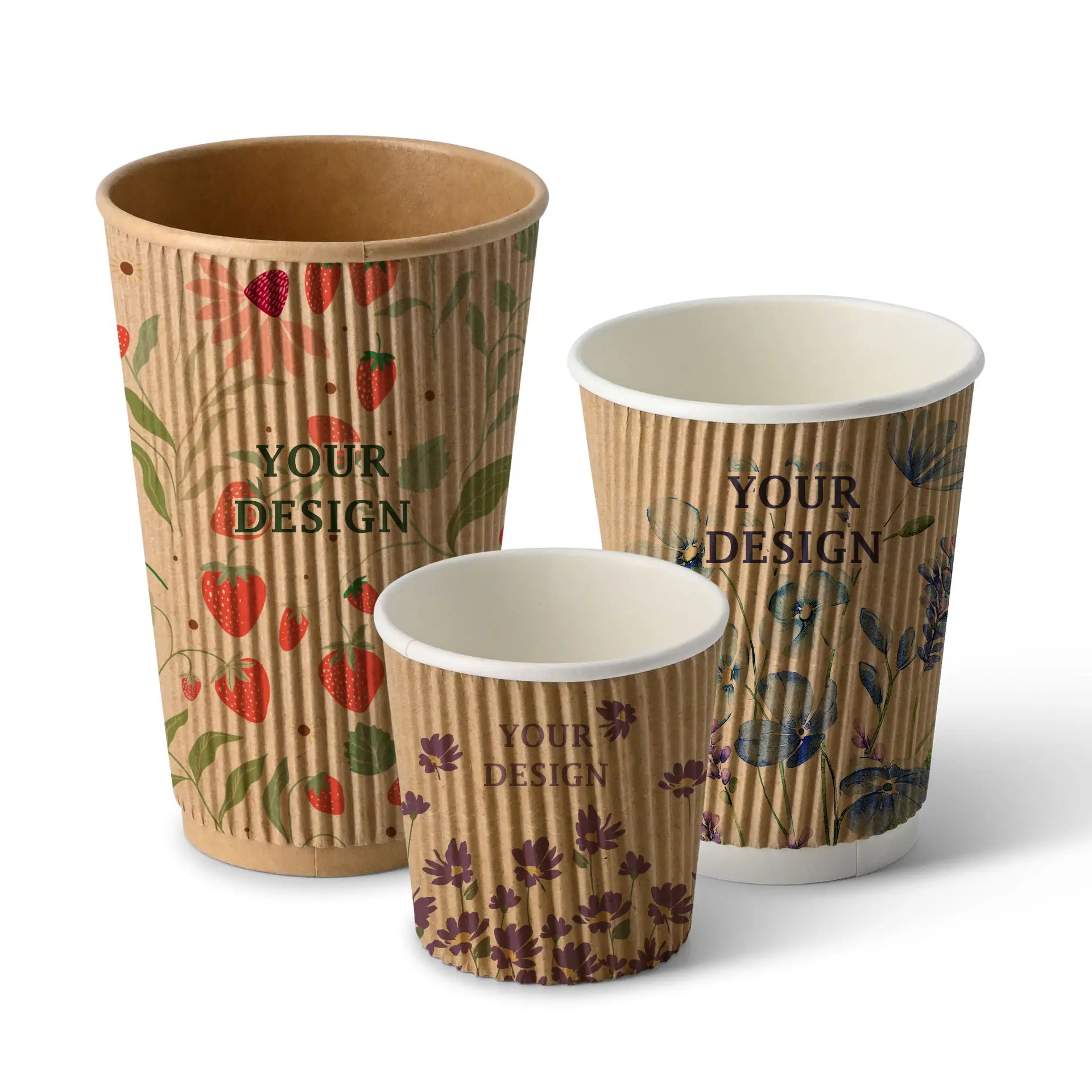 Riffelbecher bedruckt, 100 ml / 4 oz, braun / weiß, PLA-beschichtet