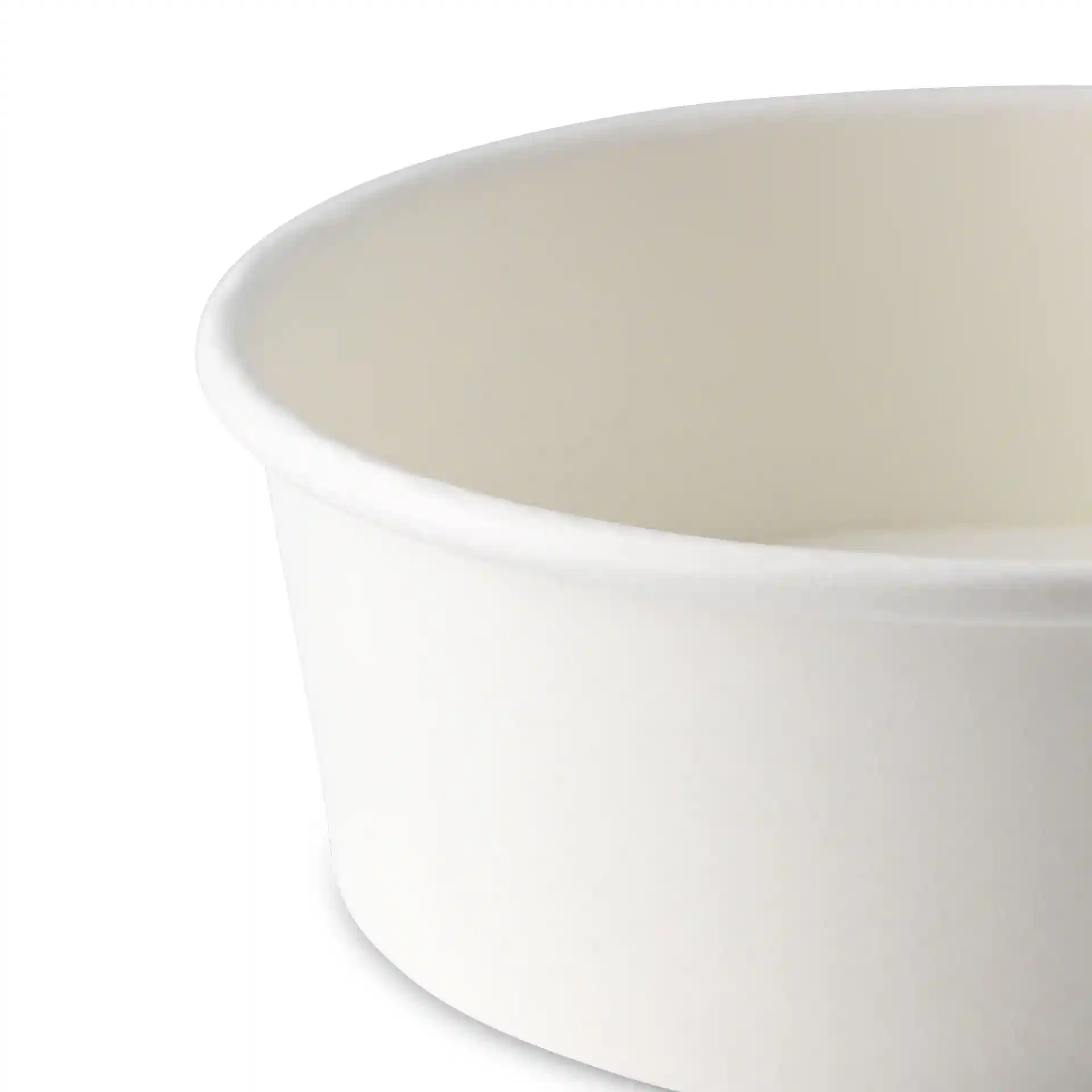 Round white paper bowl with a diameter of 150 mm and a height of 52 mm, made of cardboard.