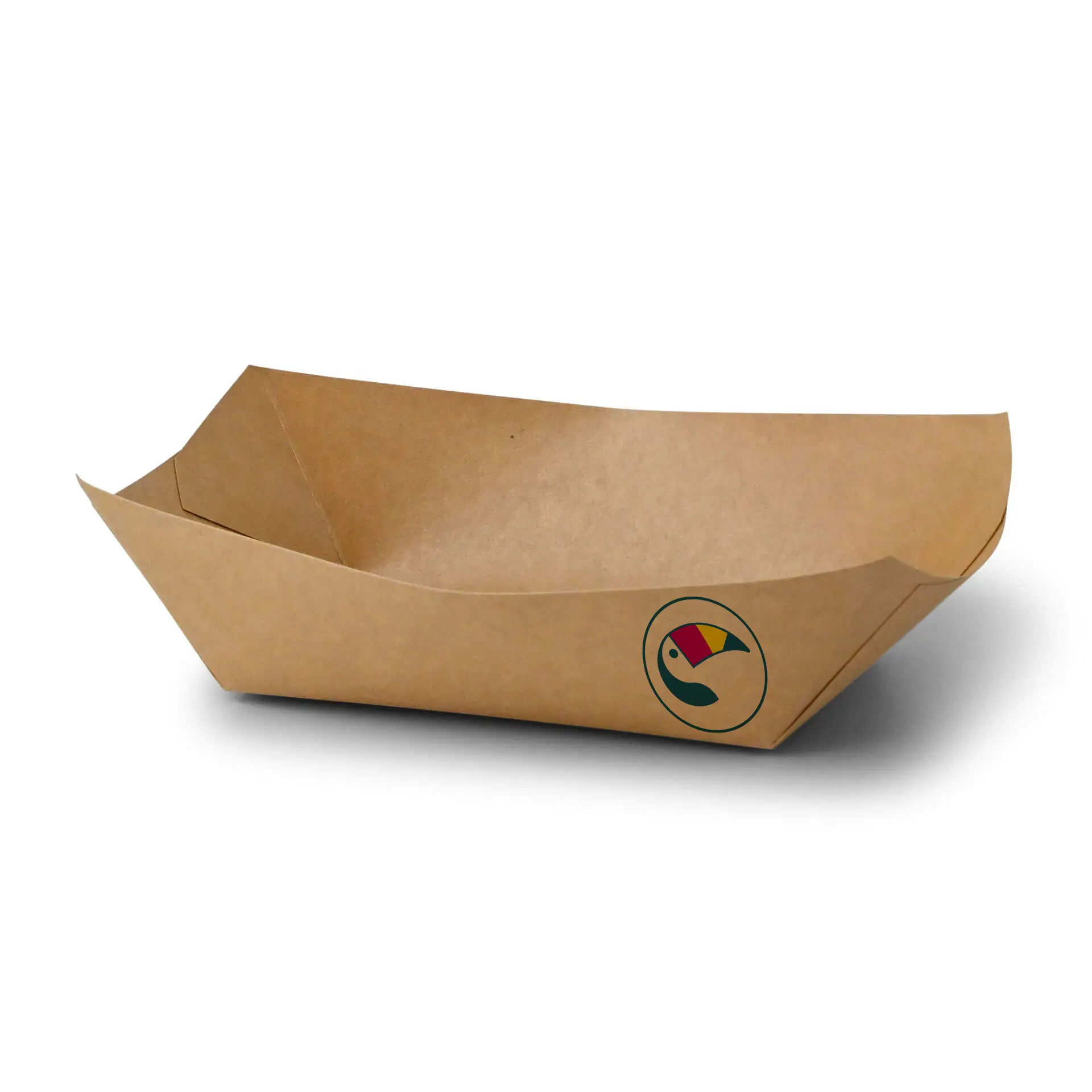 Custom-printed brown snack tray, 800 ml; suitable for hot, cold, and greasy snacks; features logo design.