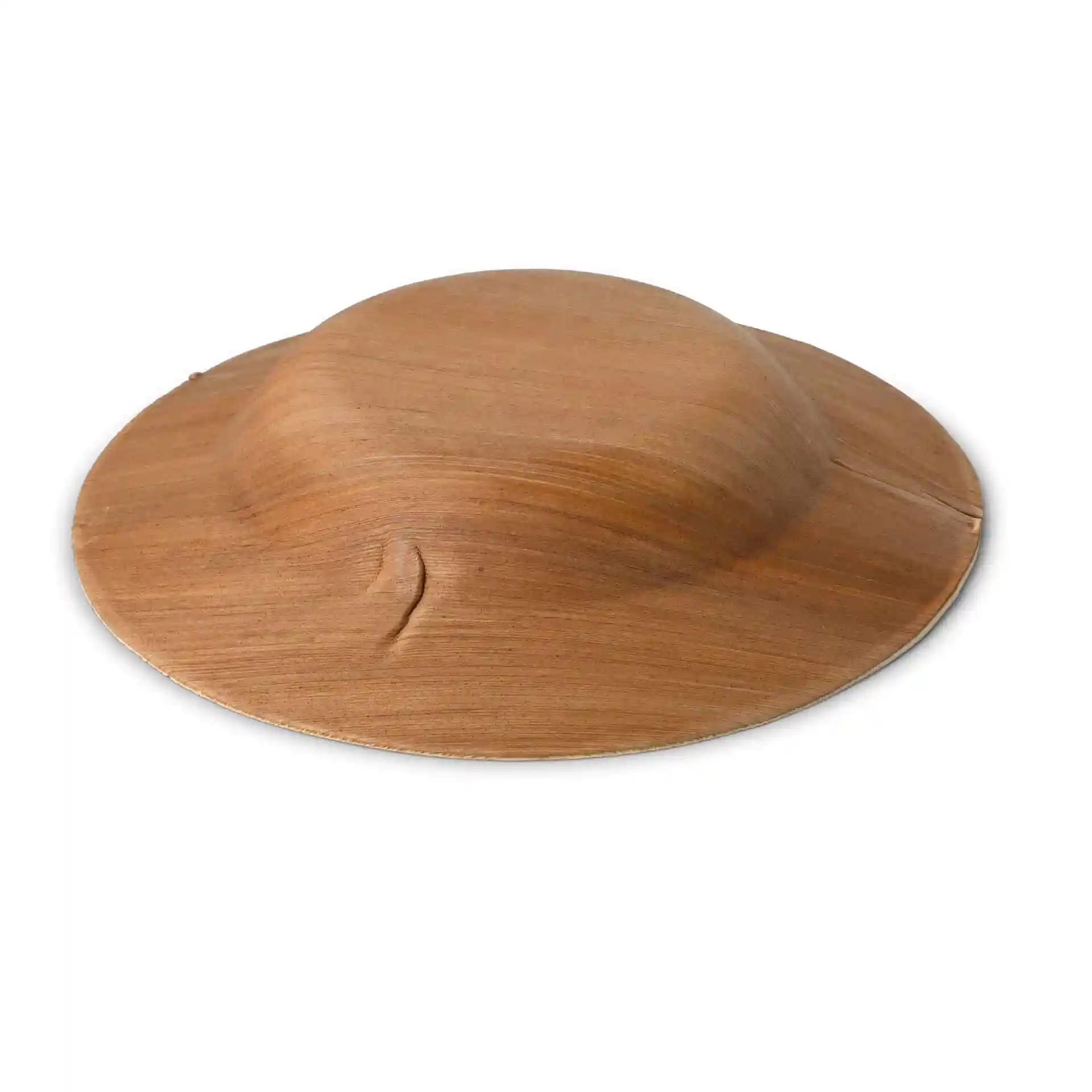 Runde Palmblattplatte mit tiefem Design, strukturierter Oberfläche und Rand, Durchmesser 23 cm.
