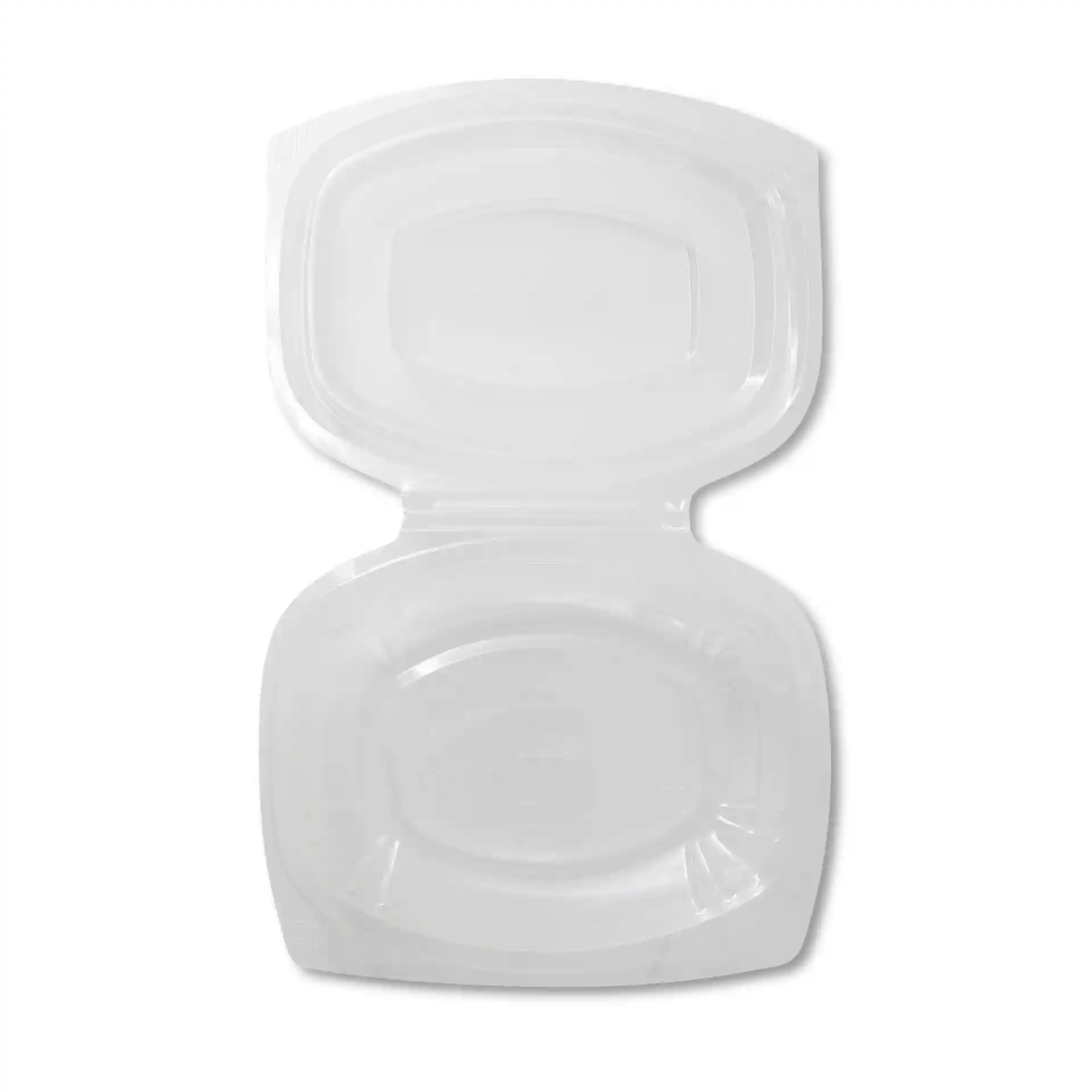 Transparent rectangular deli bowl with a folding lid, dimensions 159 mm length and 130 mm width.
