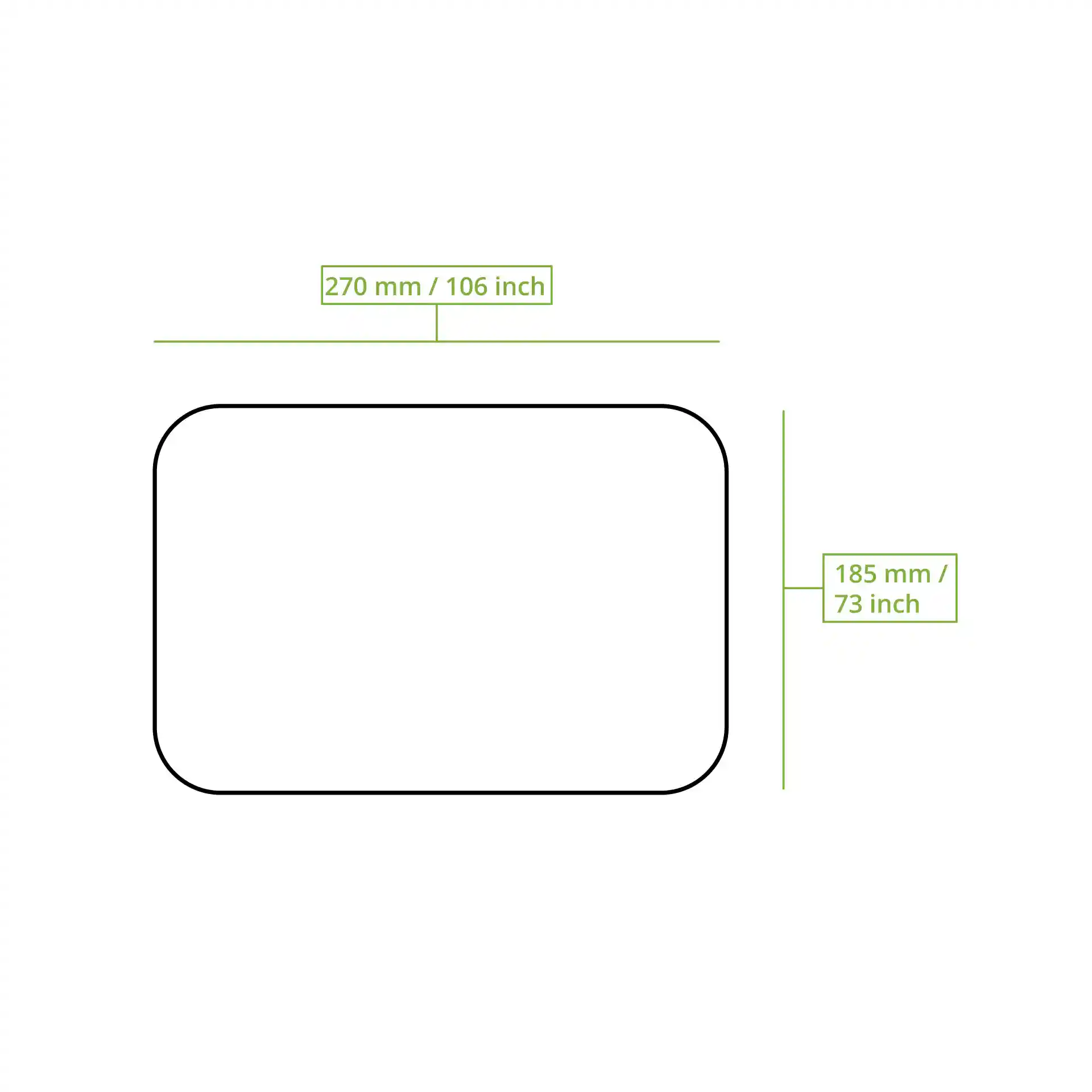 Schematische Zeichnung einer rechteckigen Platte mit den Maßen 270 mm und 185 mm.