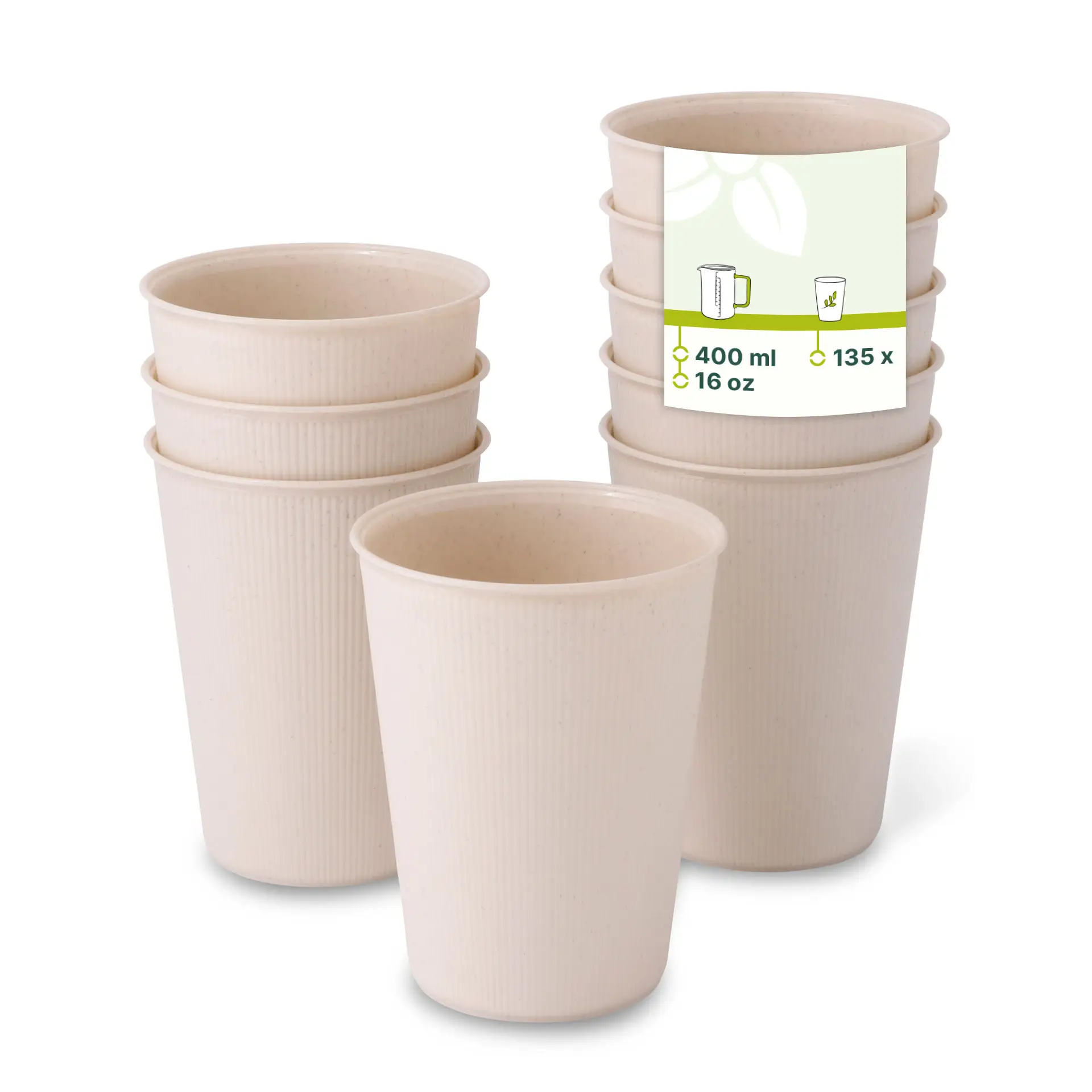 Mehrweg Becher (Riffel) 400 ml / 16 oz, Ø 90 mm, creme-weiß