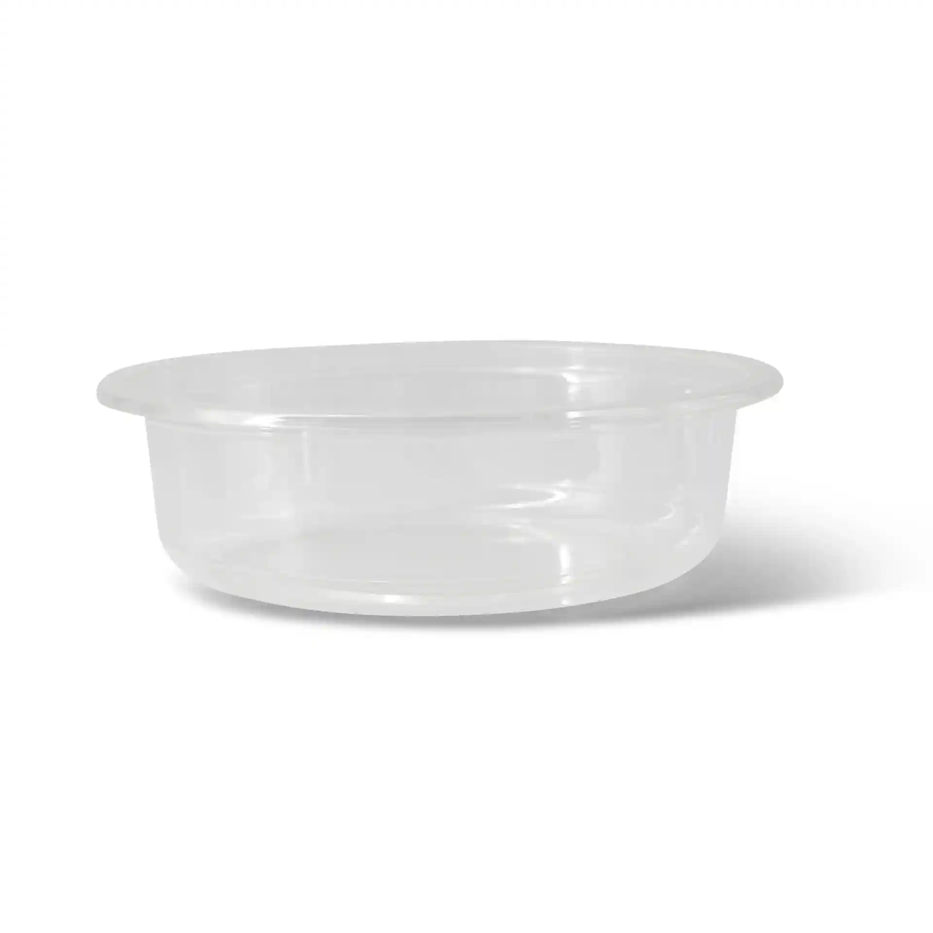 Transparenter runder Deli-Behälter mit einem Durchmesser von 120 mm und einer Höhe von 34 mm.