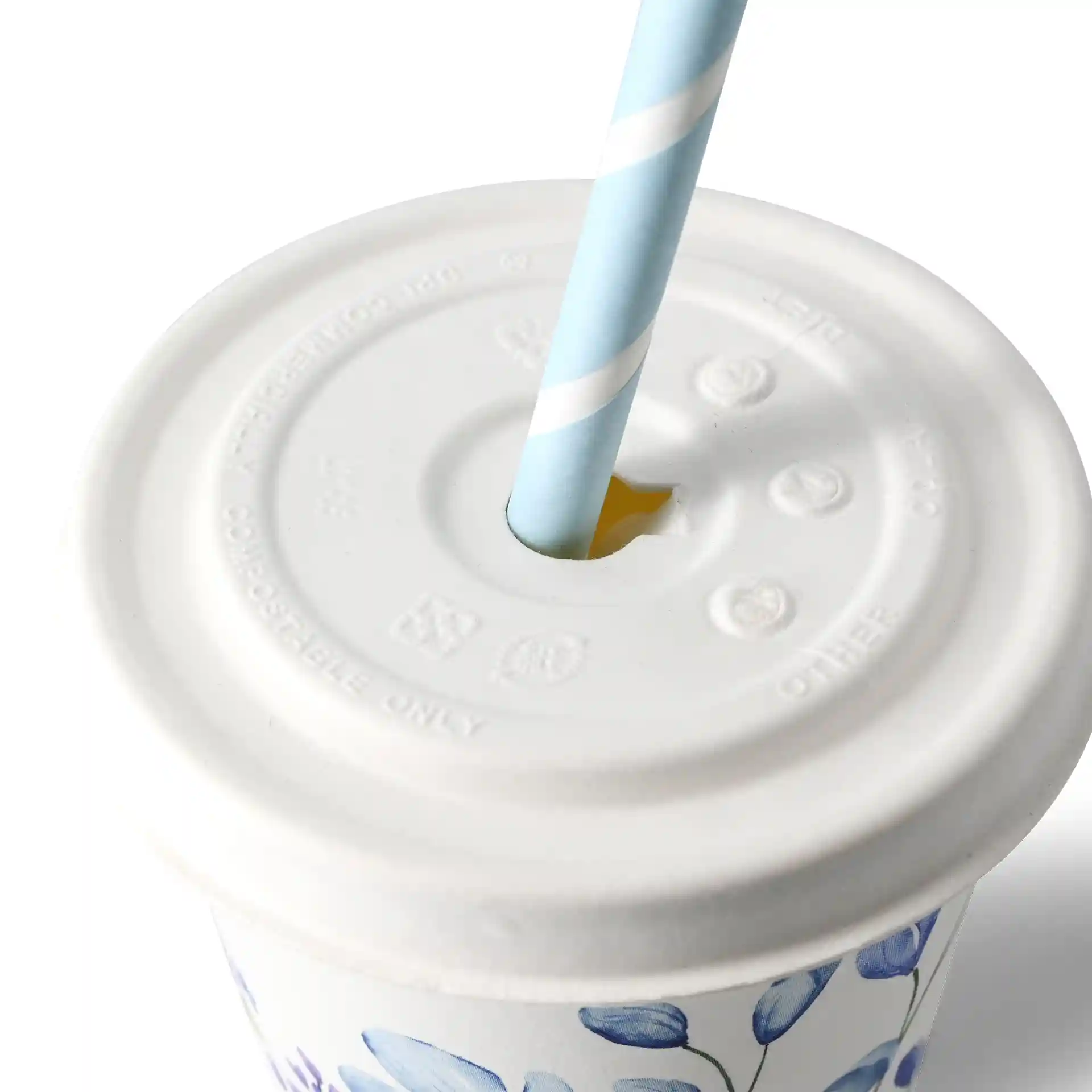 White paperboard lid with a straw hole, designed for a 90 mm diameter cup.